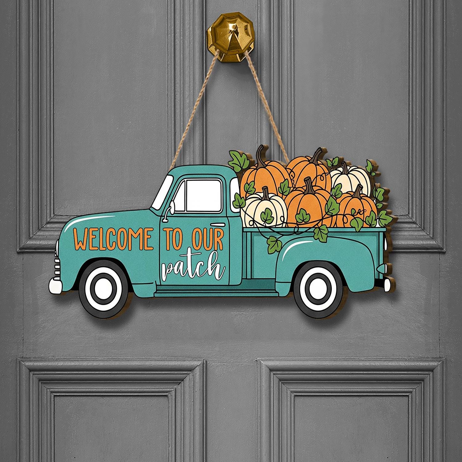 Pumpkin Truck Fall Decor, Autumn Welcome Sign, Rustic Door Hanger, Farmhouse Pumpkin Patch Decoration, Harvest Fall Wall Art