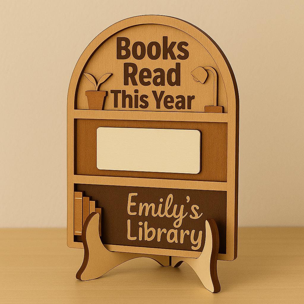 Personalized Wooden Books Read Tracker Sign: Library Reading Log