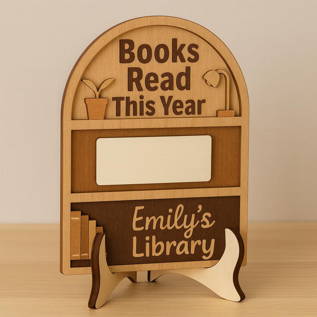 Personalized Wooden Books Read Tracker Sign: Library Reading Log
