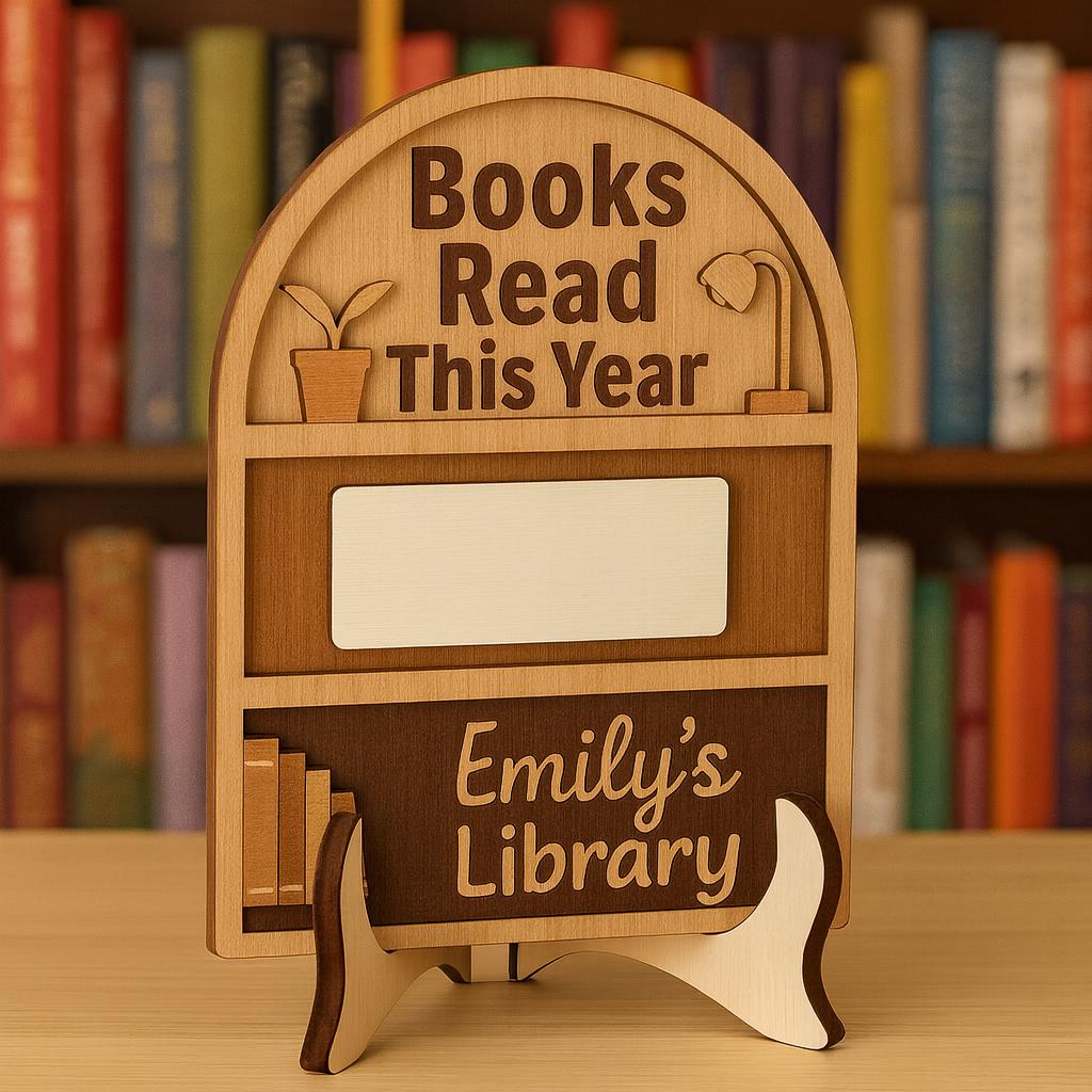 Personalized Wooden Books Read Tracker Sign: Library Reading Log