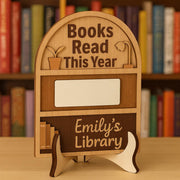 Personalized Wooden Books Read Tracker Sign: Library Reading Log