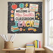 Welcome to Classroom Tapestry, Personalized Teacher Wall Hanging, Colorful School Room Decor, Back to School Teacher Gift