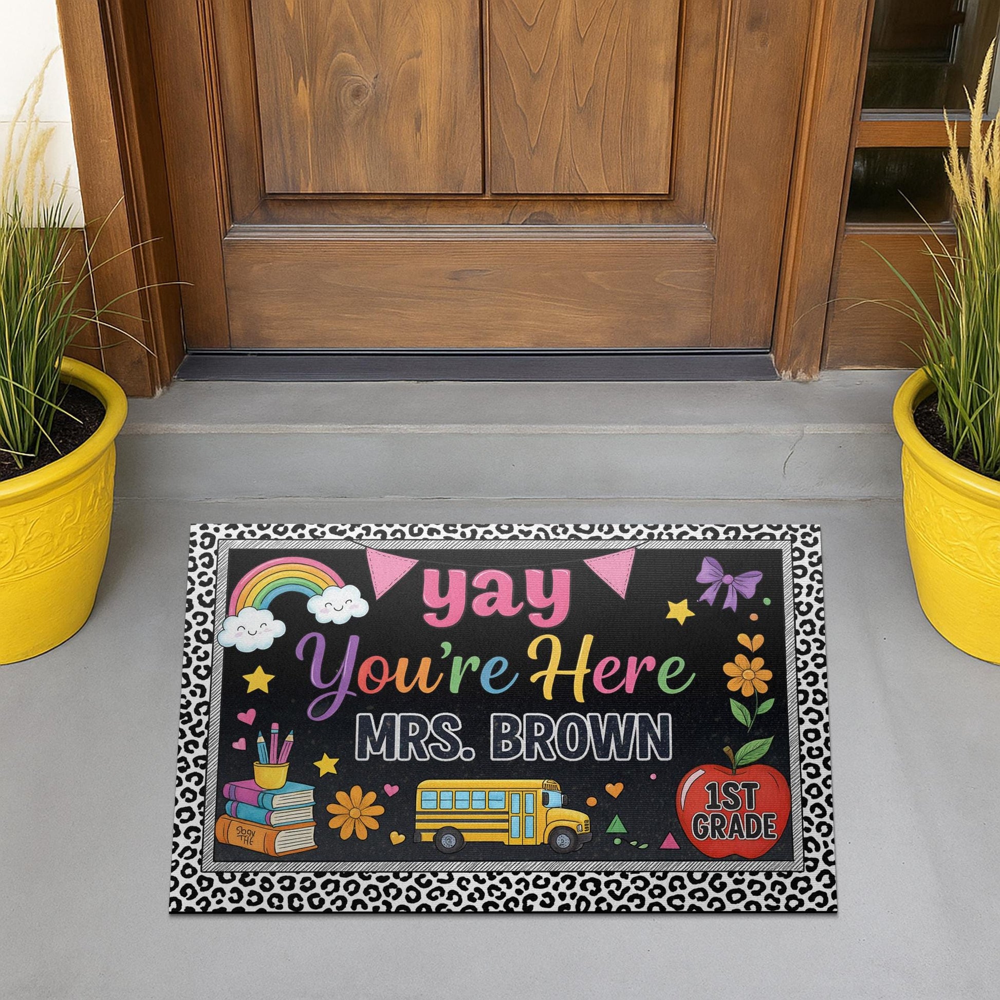 Yay You're Here Teacher Doormat, Personalized Classroom Welcome Mat, Custom Name School Entry Rug, Back to School Teacher Gift