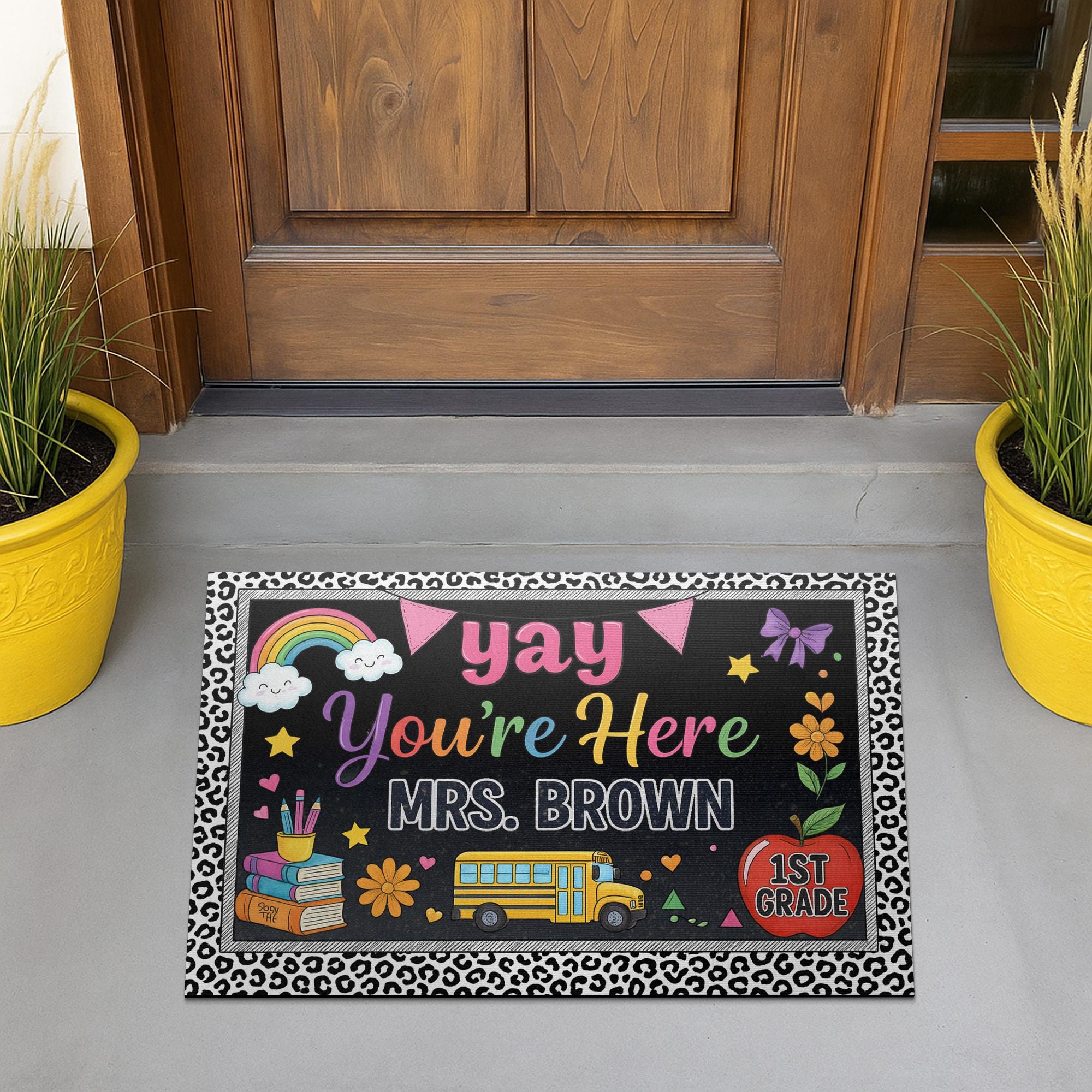 Yay You're Here Teacher Doormat, Personalized Classroom Welcome Mat, Custom Name School Entry Rug, Back to School Teacher Gift