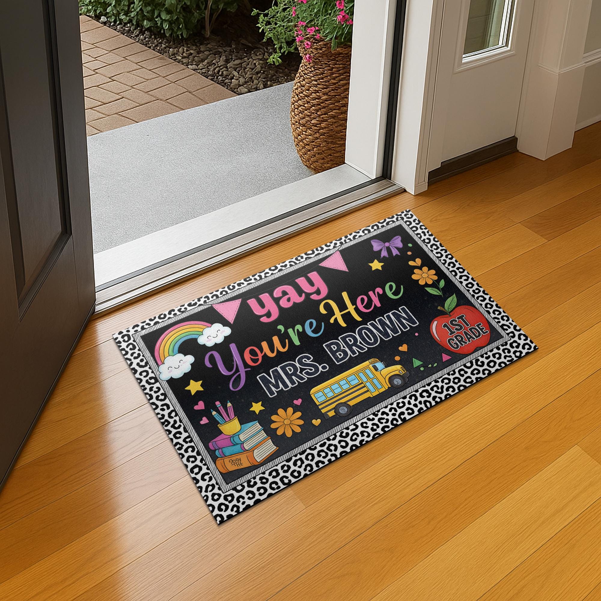 Yay You're Here Teacher Doormat, Personalized Classroom Welcome Mat, Custom Name School Entry Rug, Back to School Teacher Gift