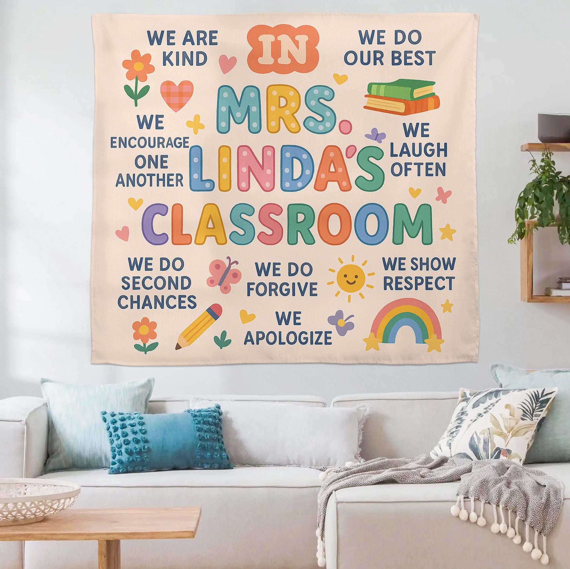In This Classroom Tapestry, Personalized Teacher Wall Hanging, Motivational Classroom Decor, Back to School Teacher Gift