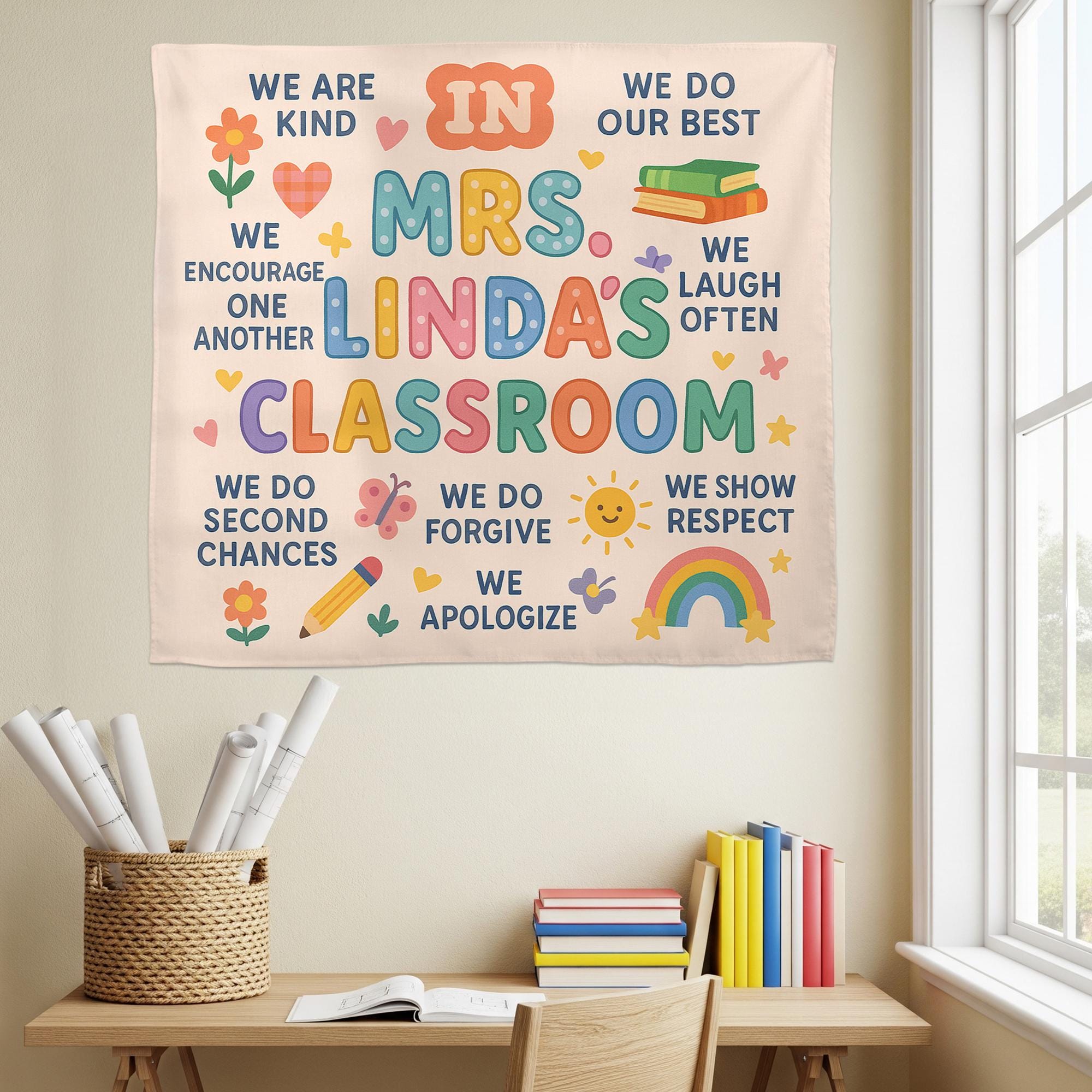In This Classroom Tapestry, Personalized Teacher Wall Hanging, Motivational Classroom Decor, Back to School Teacher Gift