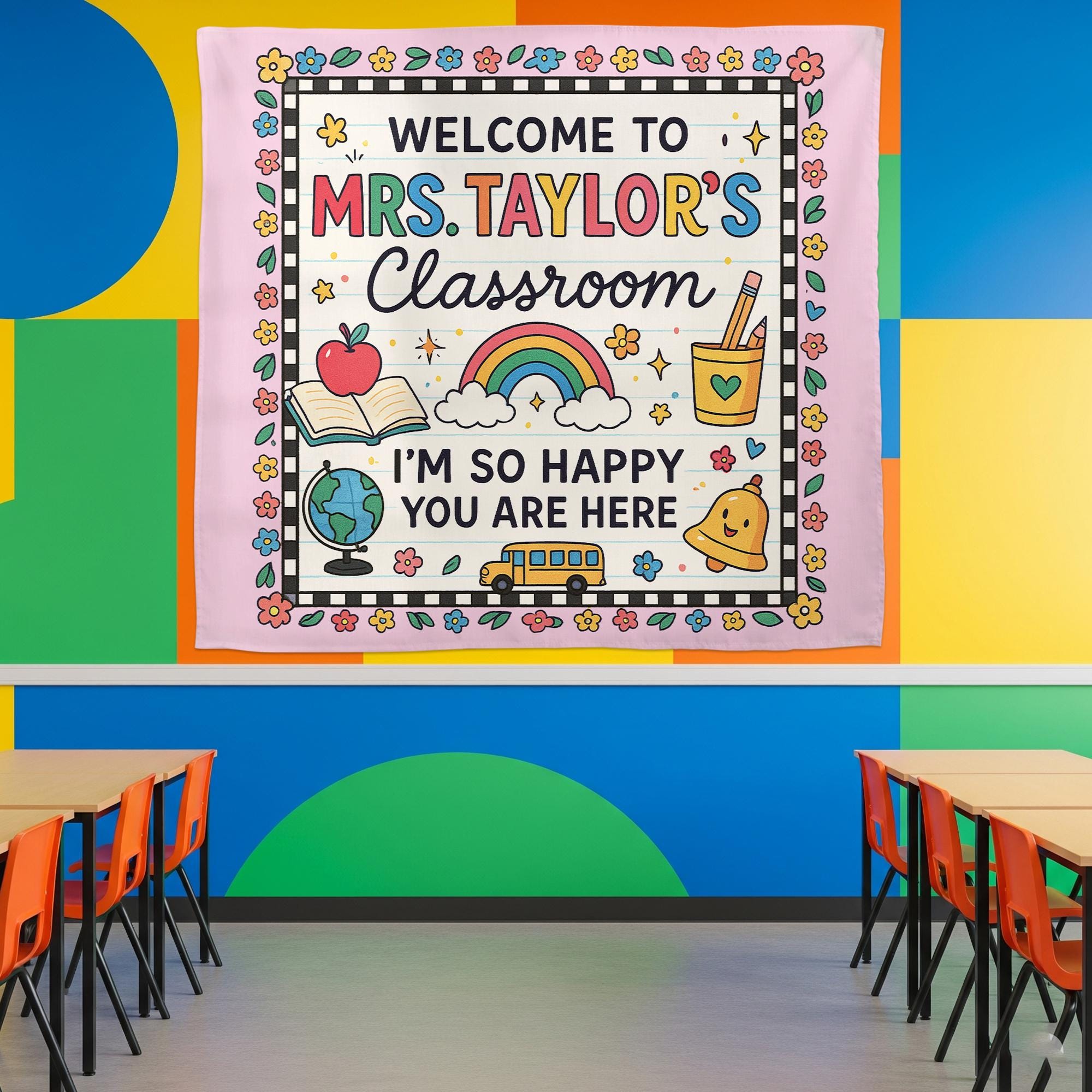 Welcome to Classroom Tapestry, Personalized Teacher Wall Hanging, Custom Name School Decor, Back to School Teacher Gift