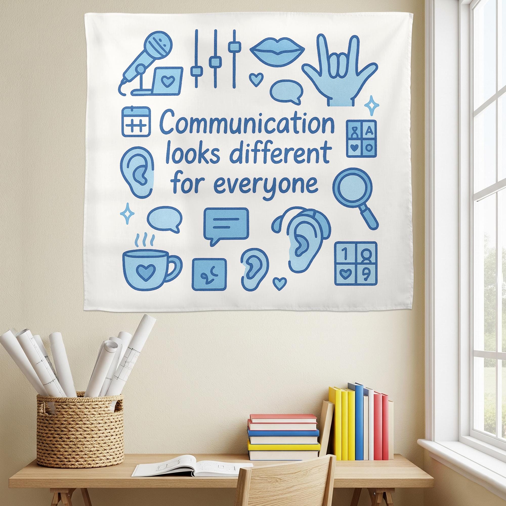 Communication Looks Different Tapestry, Speech Therapy Wall Hanging, SLP Office Classroom Decor, Inclusive Communication Art