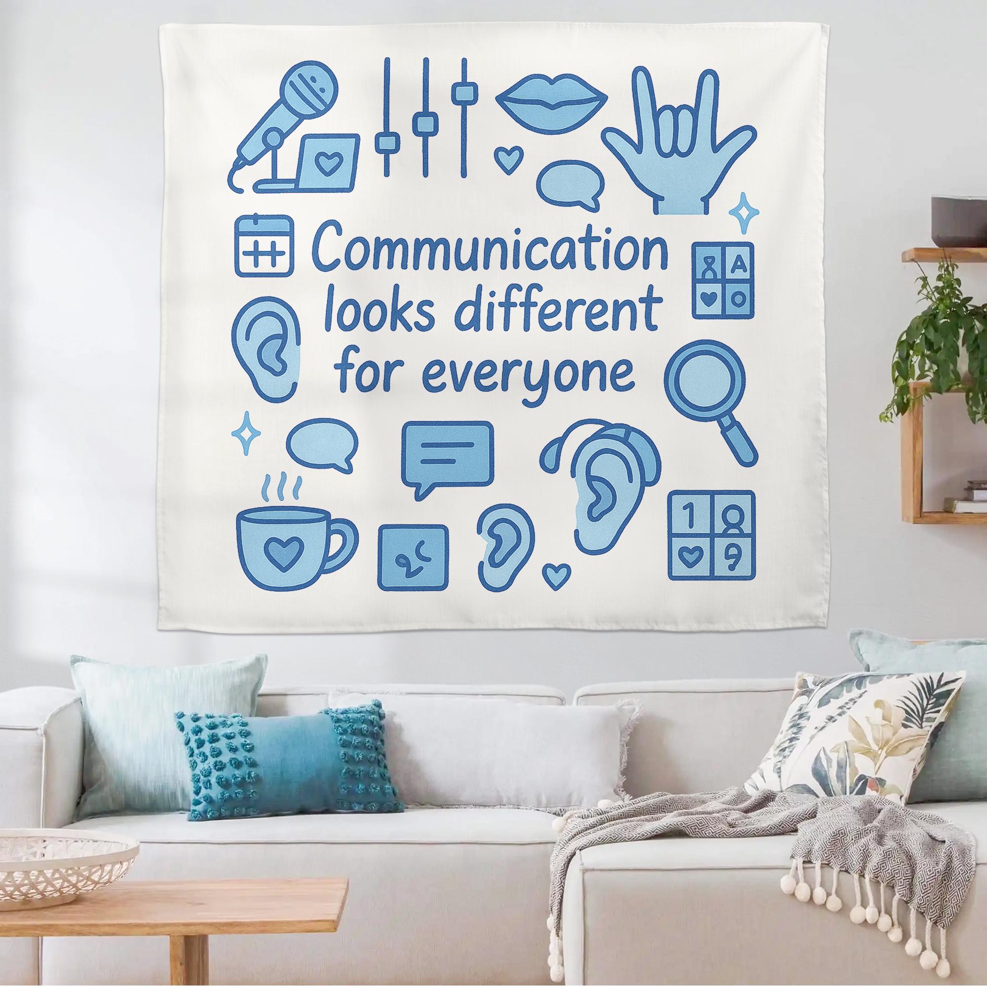 Communication Looks Different Tapestry, Speech Therapy Wall Hanging, SLP Office Classroom Decor, Inclusive Communication Art