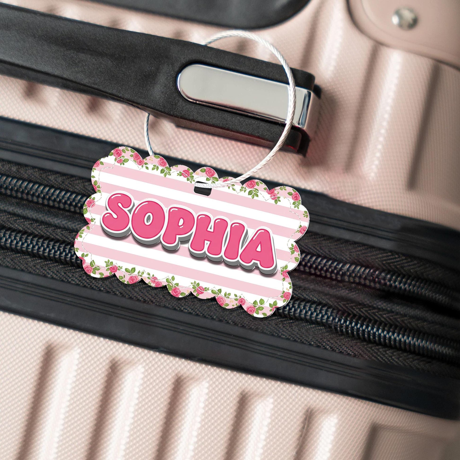 Kids Name Tag for Backpack, Personalized Floral Bag Tag, Custom Pink Luggage ID Label, School Name Tag for Girls, Cute Child ID Tag