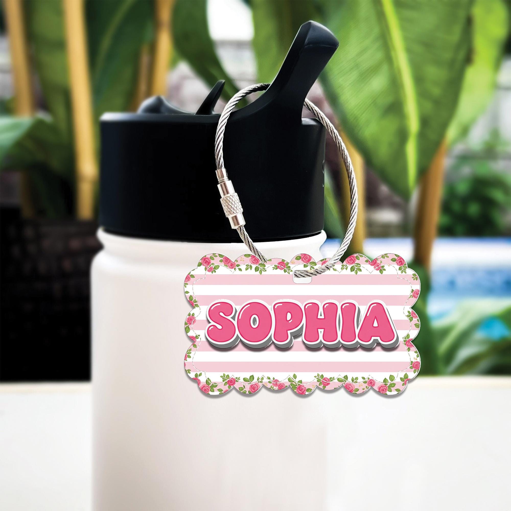 Kids Name Tag for Backpack, Personalized Floral Bag Tag, Custom Pink Luggage ID Label, School Name Tag for Girls, Cute Child ID Tag