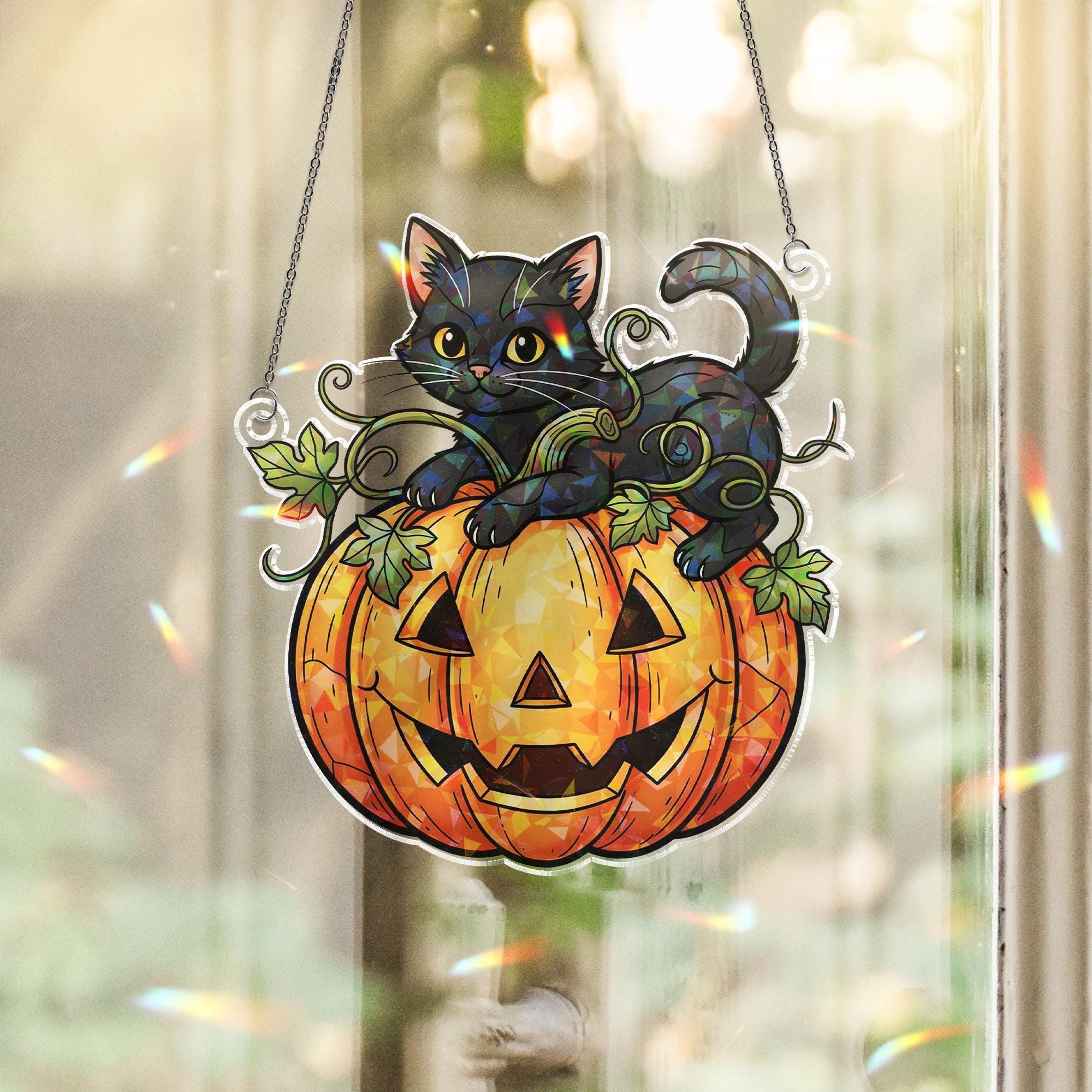 Black Cat on Pumpkin Hologram Badge Reel, Halloween ID Holder, Iridescent Kawaii Fall Badge Accessories for Nurses