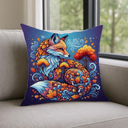 Autumn Fox Mandala Pillow – Fall Fox Cushion Cover with Leaves, Mushrooms & Swirls, Rustic Boho Forest Decor