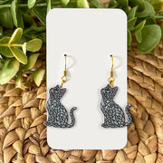 Mosaic Cat Earrings – Stained-Glass Inspired Black Cat Jewelry, Halloween Cat Statement Earrings, Witchy Cat Gifts