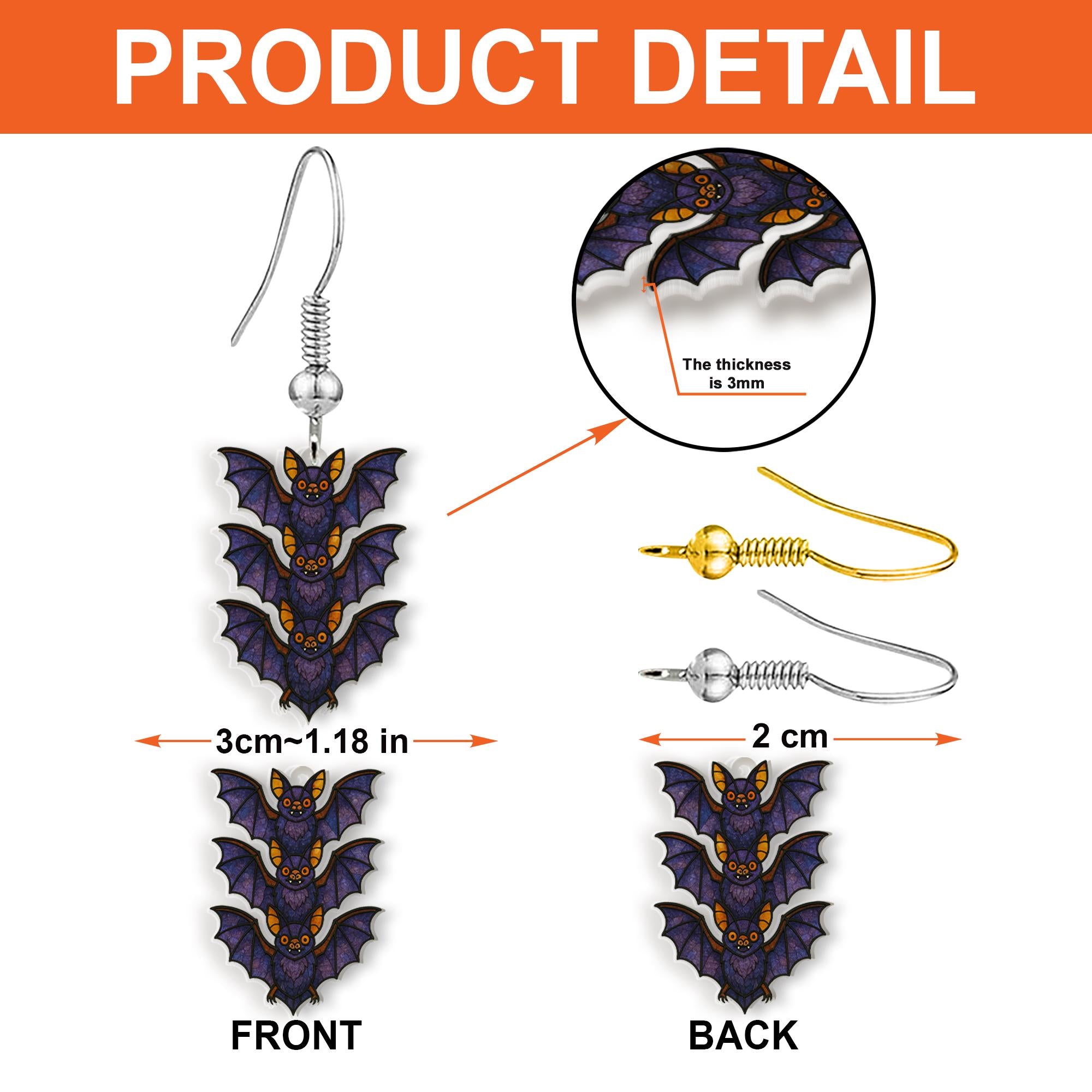 Triple Bat Halloween Earrings – Spooky Cute Dangle Earrings for Goth Style or Costume – Lightweight Statement Jewelry