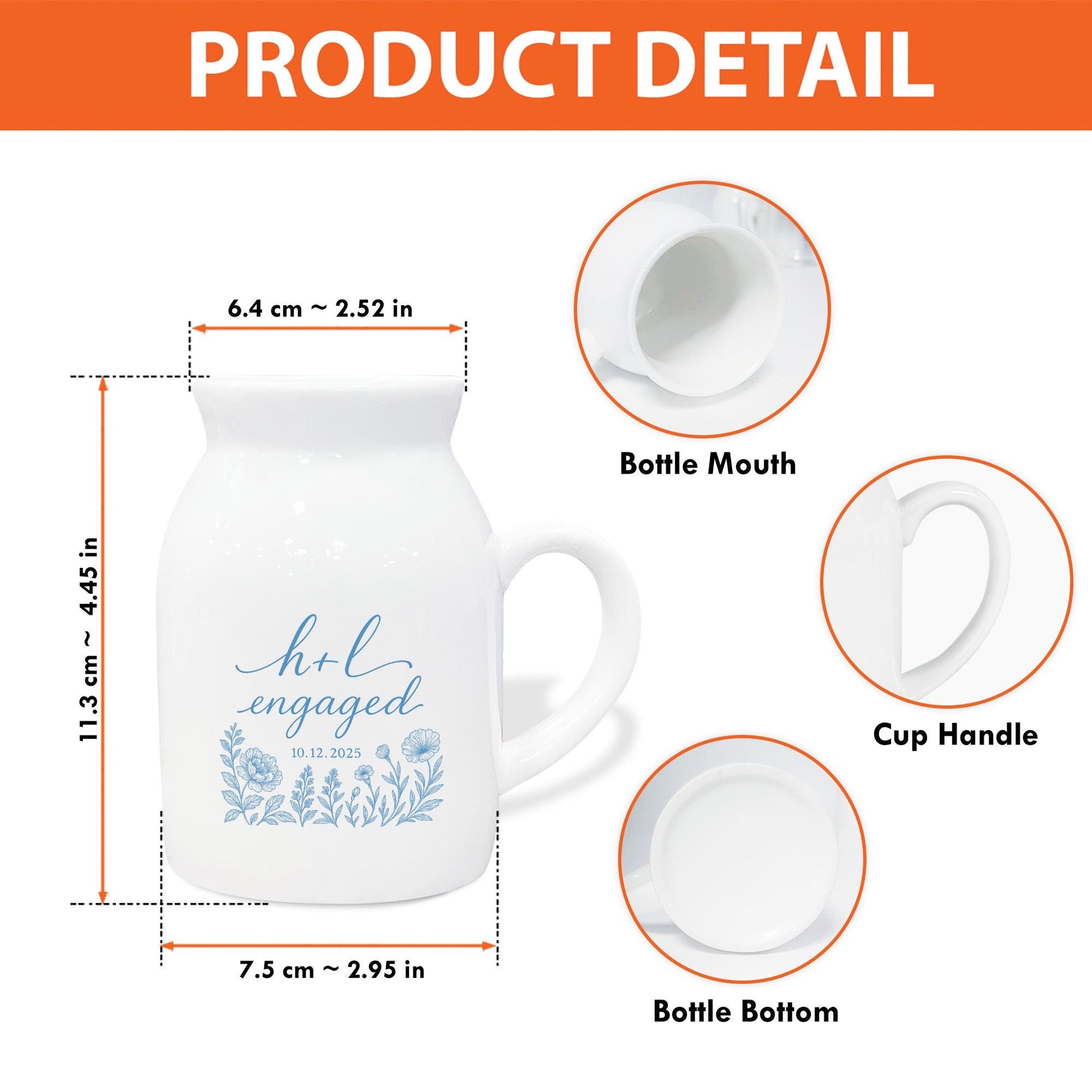 Personalized Engagement Toile de Jouy Vase – Custom Ceramic Floral Pitcher with Couple’s Initials & Date – Romantic Gift for Engaged Couples