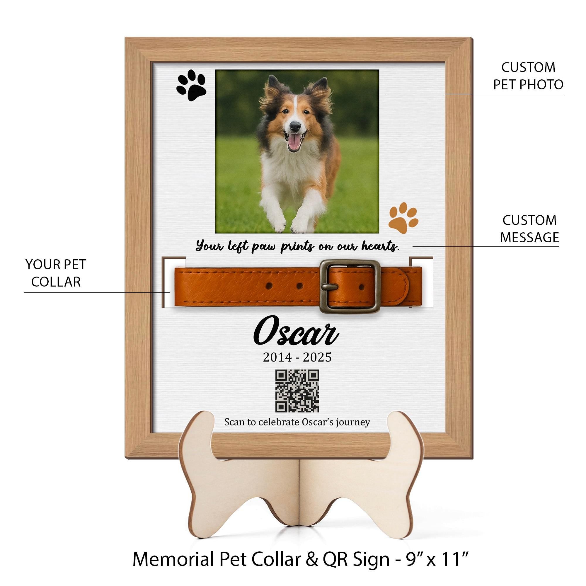 Memorial Pet Collar Frame with QR Code – Custom Pet Loss Keepsake, Personalized Photo & Message, Pet Remembrance Gift