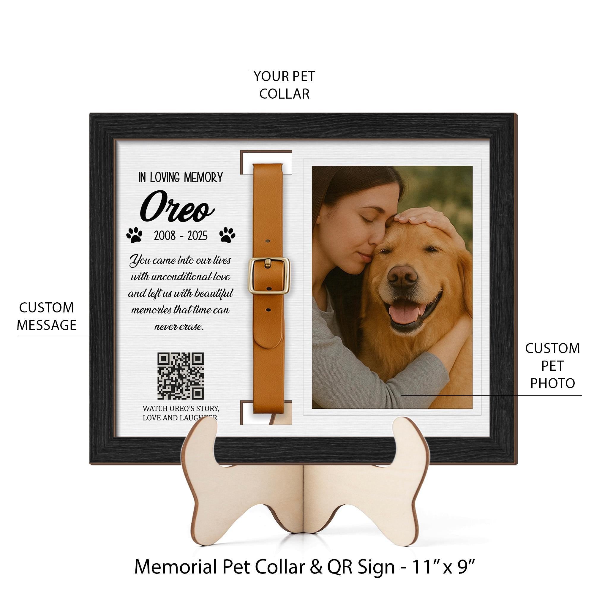 Memorial Pet Collar Frame with QR Code – Custom Pet Loss Keepsake, Personalized Photo & Message, Pet Remembrance Gift