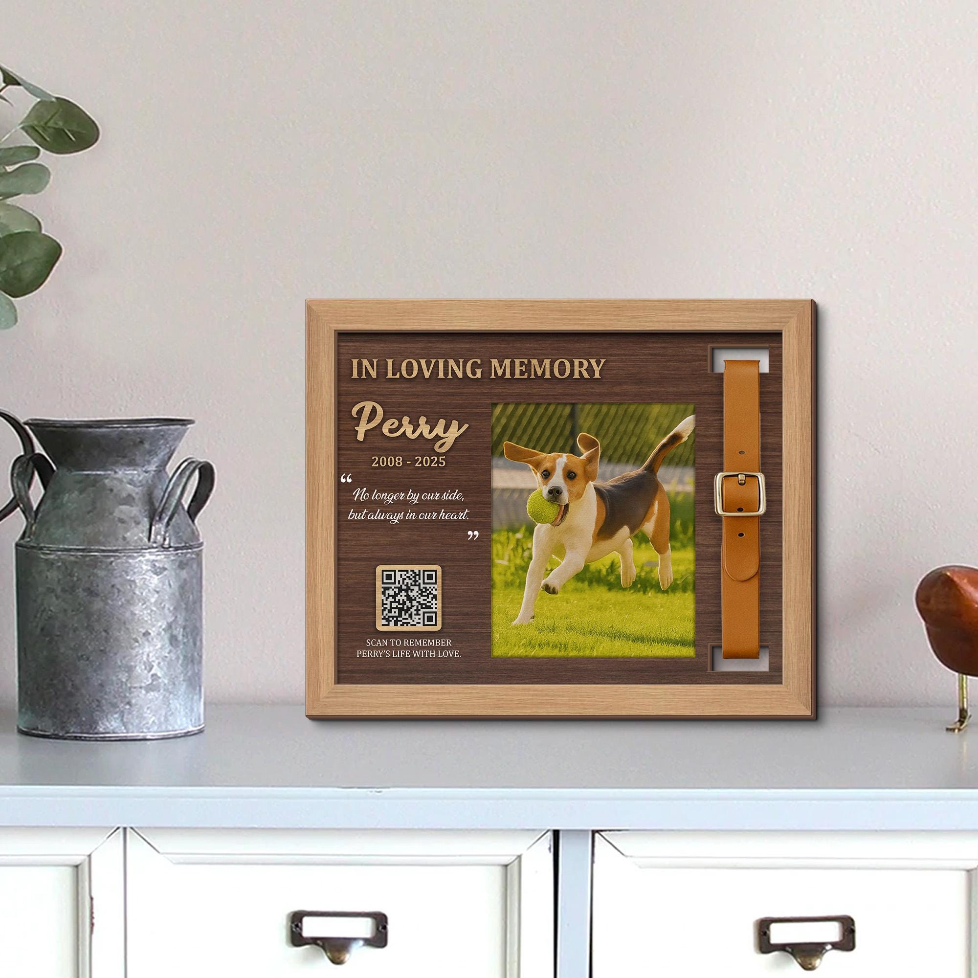 Memorial Pet Collar Frame with QR Code – Custom Pet Loss Keepsake, Personalized Photo & Message, Pet Remembrance Gift