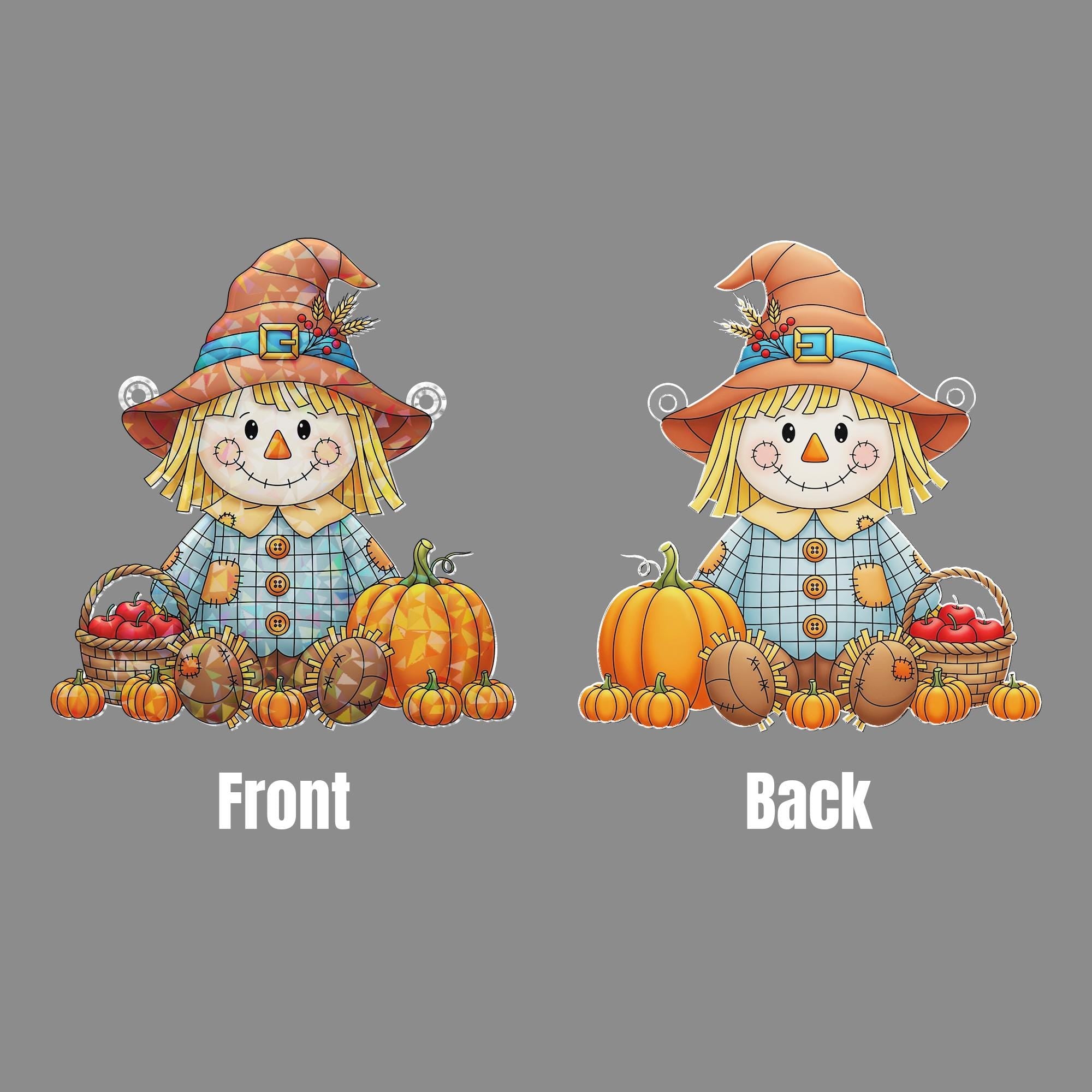 Holographic Scarecrow Window Hanging – Fall Pumpkin Sun Catcher, Autumn Harvest Farmhouse Decor, Cute Scarecrow Window Art