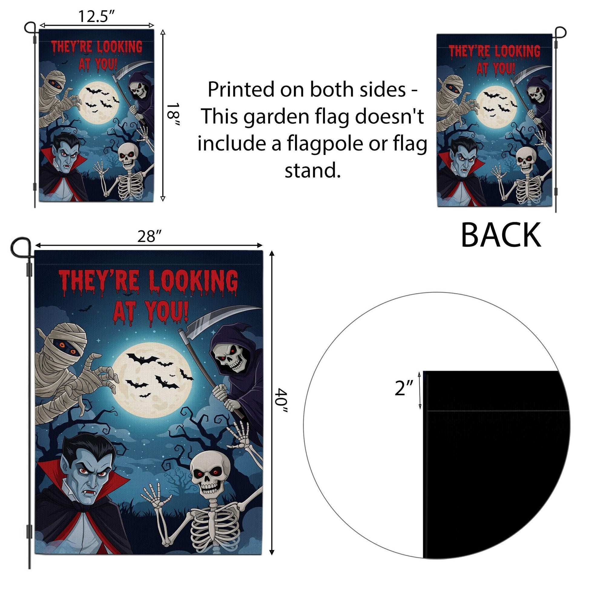Halloween Garden Flag with Vampire Skeleton Grim Reaper Mummy | Spooky Outdoor Yard Decor