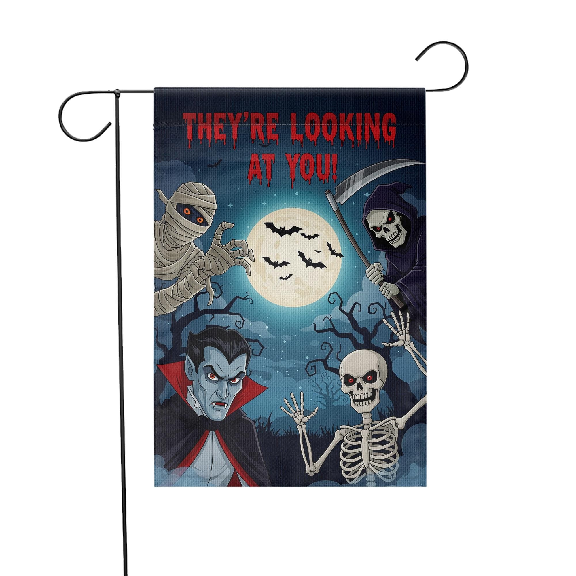 Halloween Garden Flag with Vampire Skeleton Grim Reaper Mummy | Spooky Outdoor Yard Decor
