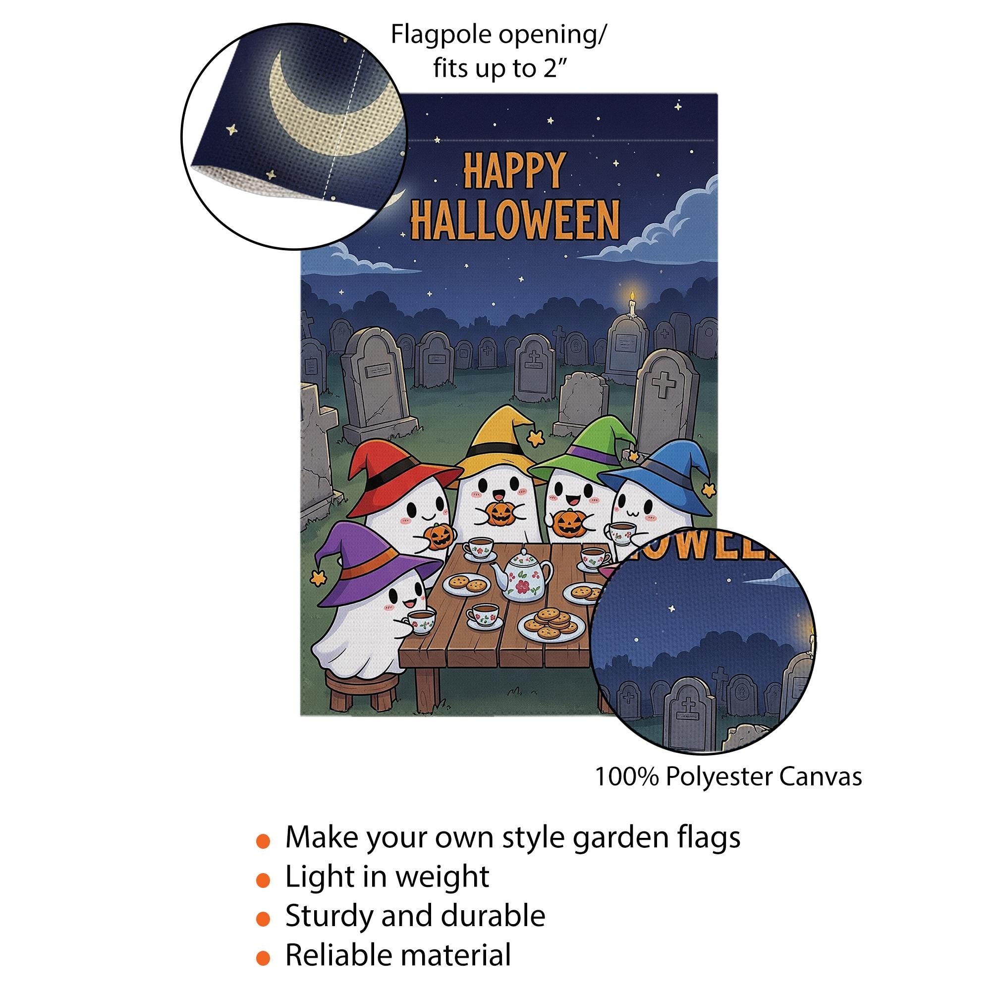 Cute Ghost Halloween Garden Flag, Spooky Ghosts with Hats, Halloween Yard Decor, Haunted House Decor, Fall Porch Decor, Trick or Treat Flag