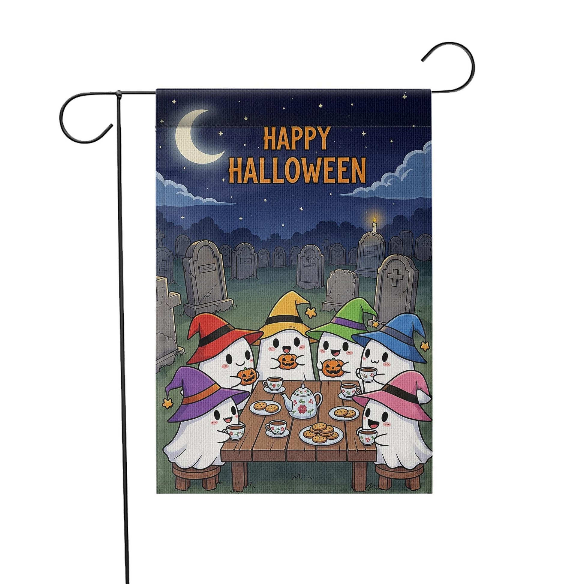 Cute Ghost Halloween Garden Flag, Spooky Ghosts with Hats, Halloween Yard Decor, Haunted House Decor, Fall Porch Decor, Trick or Treat Flag