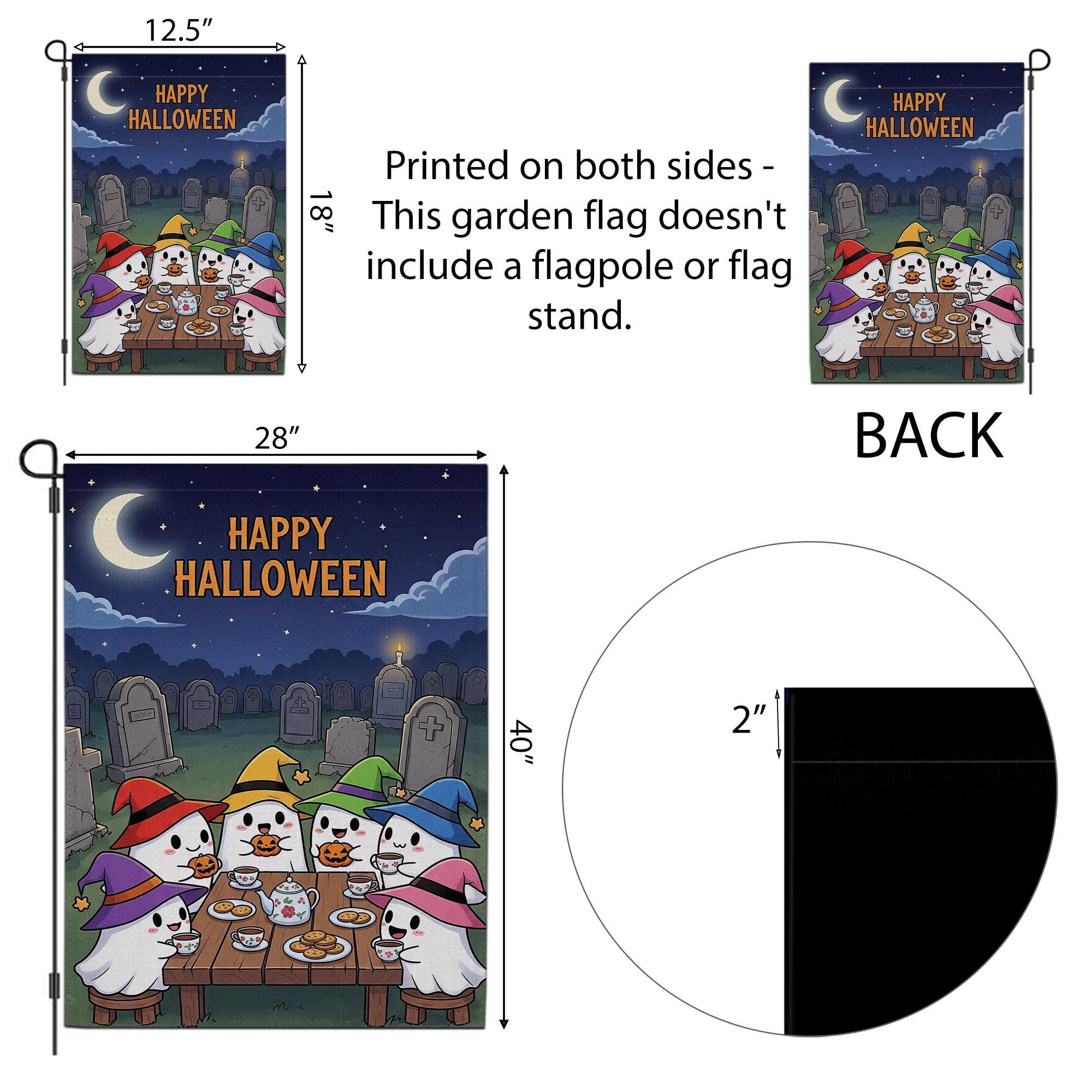 Cute Ghost Halloween Garden Flag, Spooky Ghosts with Hats, Halloween Yard Decor, Haunted House Decor, Fall Porch Decor, Trick or Treat Flag