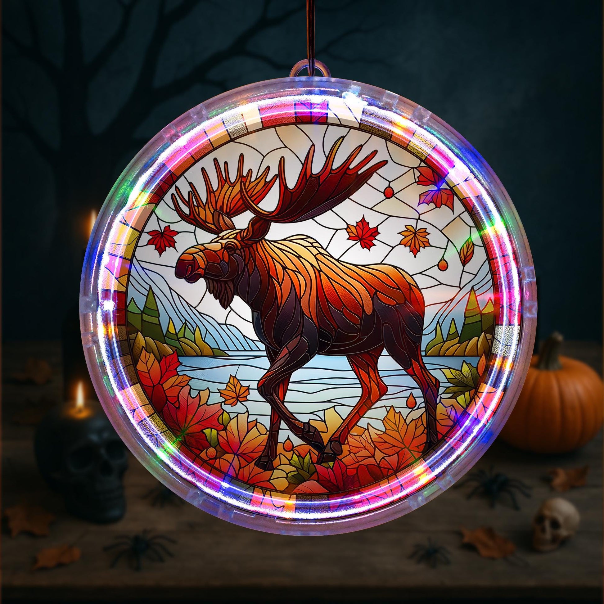 Autumn Moose LED Hanging Light: Rustic Cabin Decor