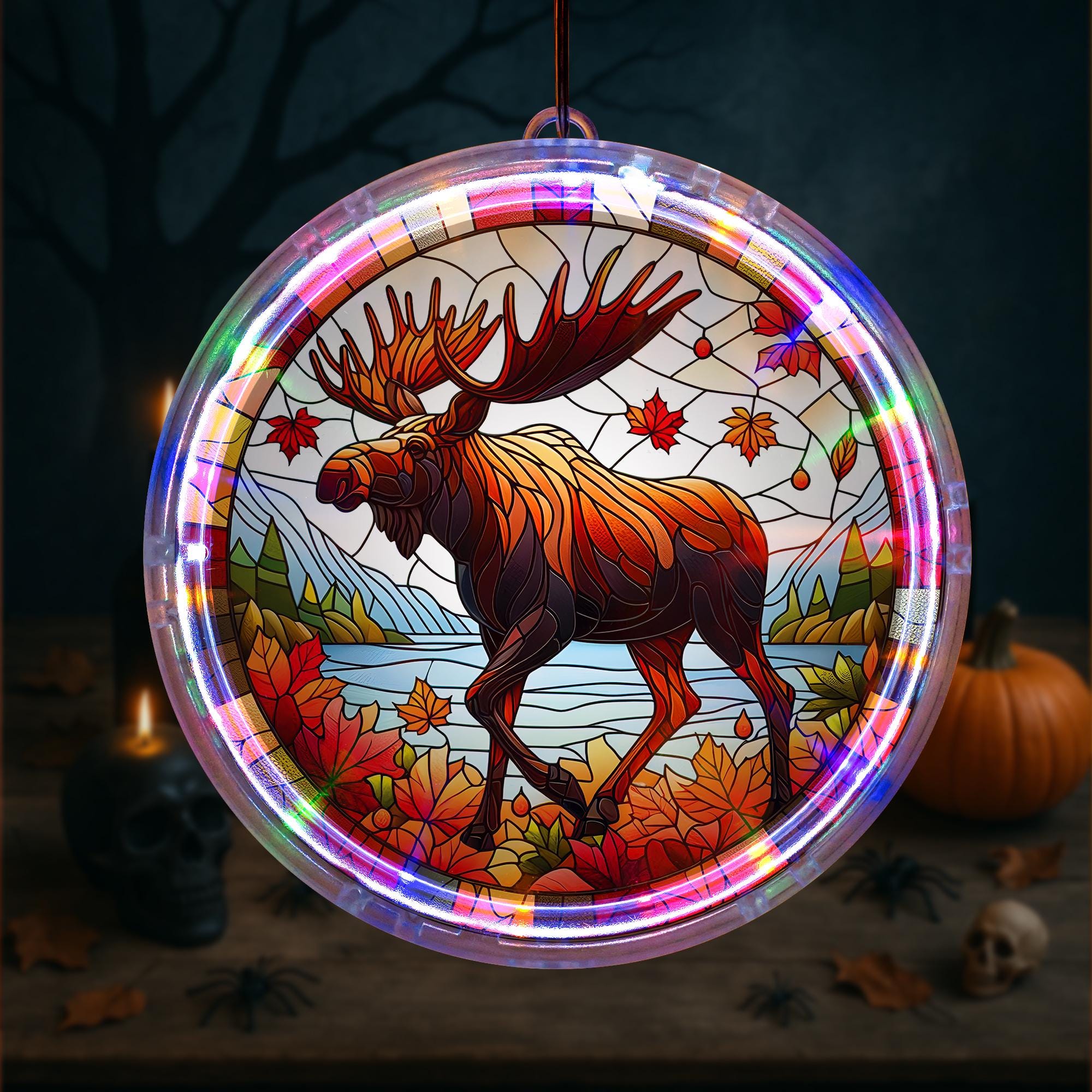 Autumn Moose LED Hanging Light: Rustic Cabin Decor