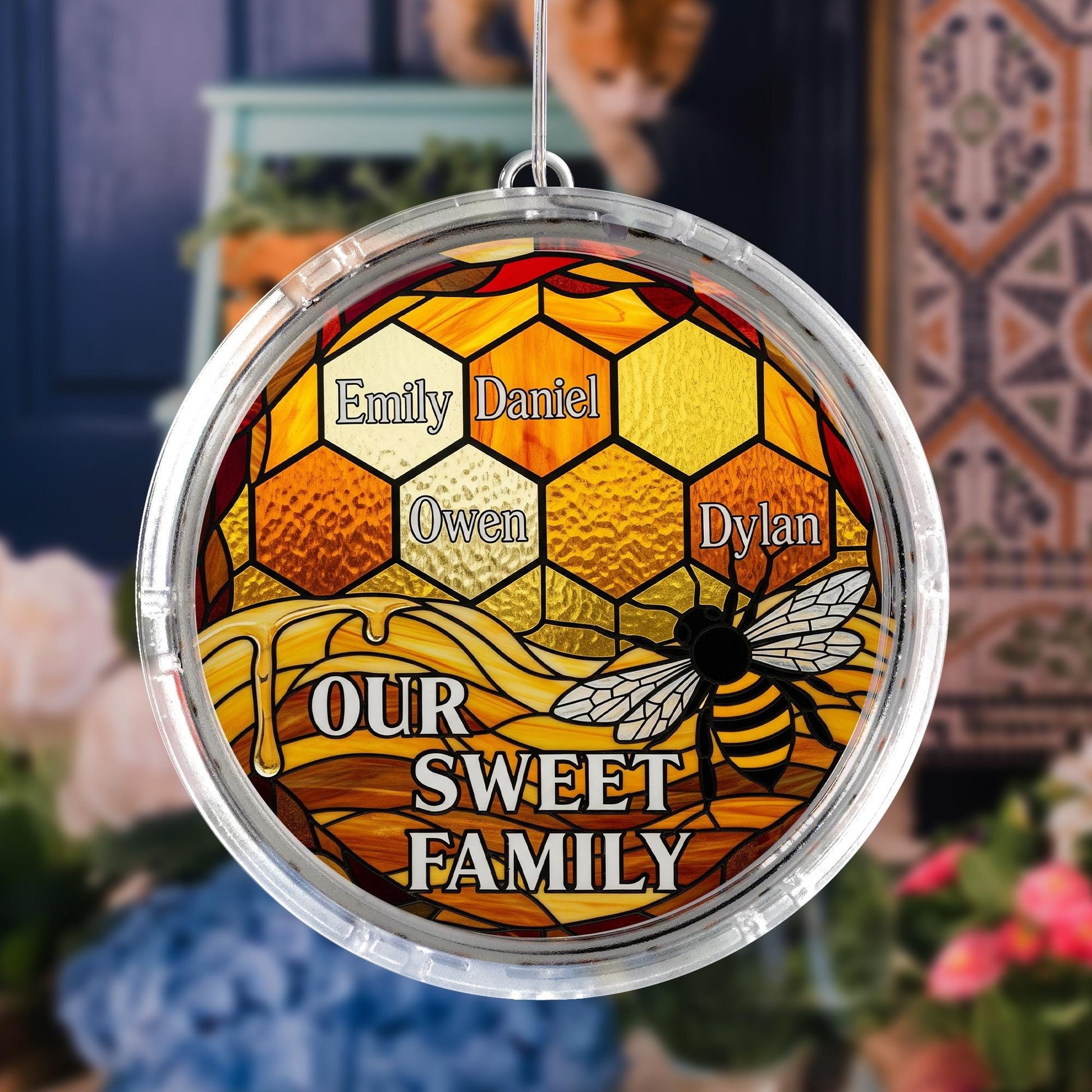 Personalized Bee Family LED Light – Custom ACRYLIC Honeycomb Suncatcher, Our Sweet Family Grandma Gift, Beehive Wall Hanging Decor