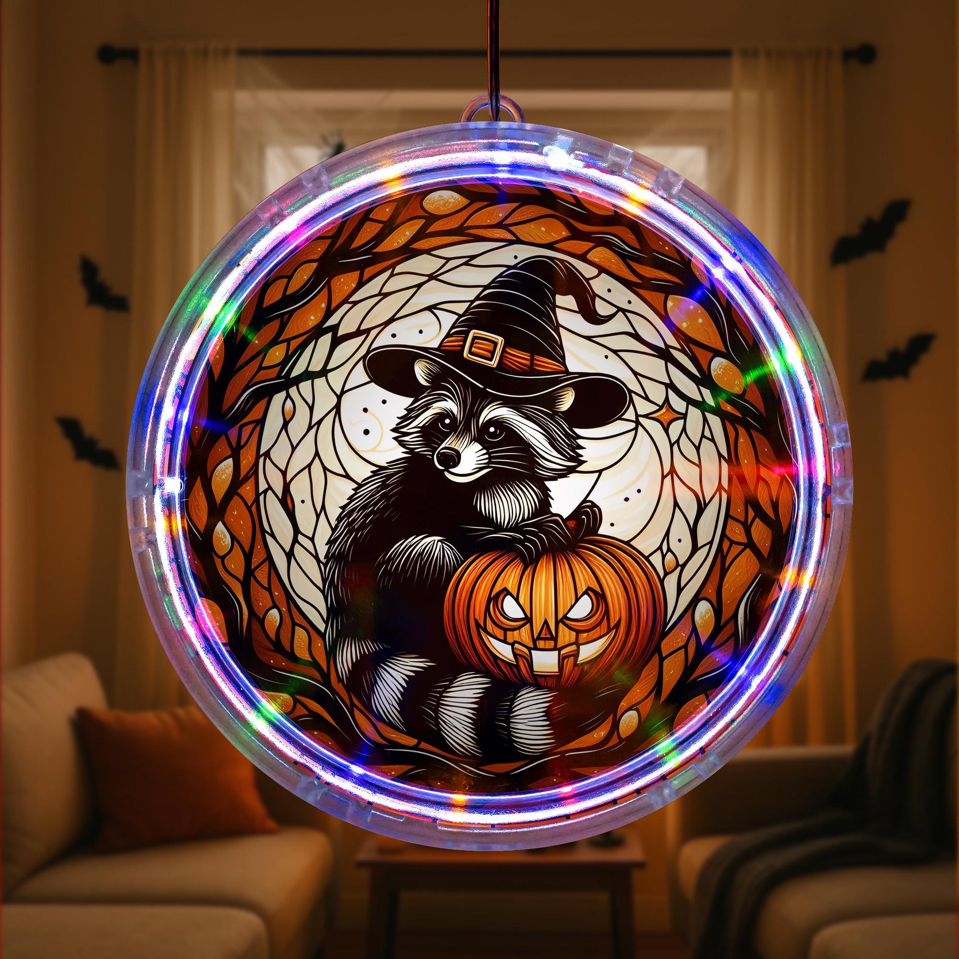 Halloween Raccoon LED Light: Spooky Pumpkin, Witch Hat Decor
