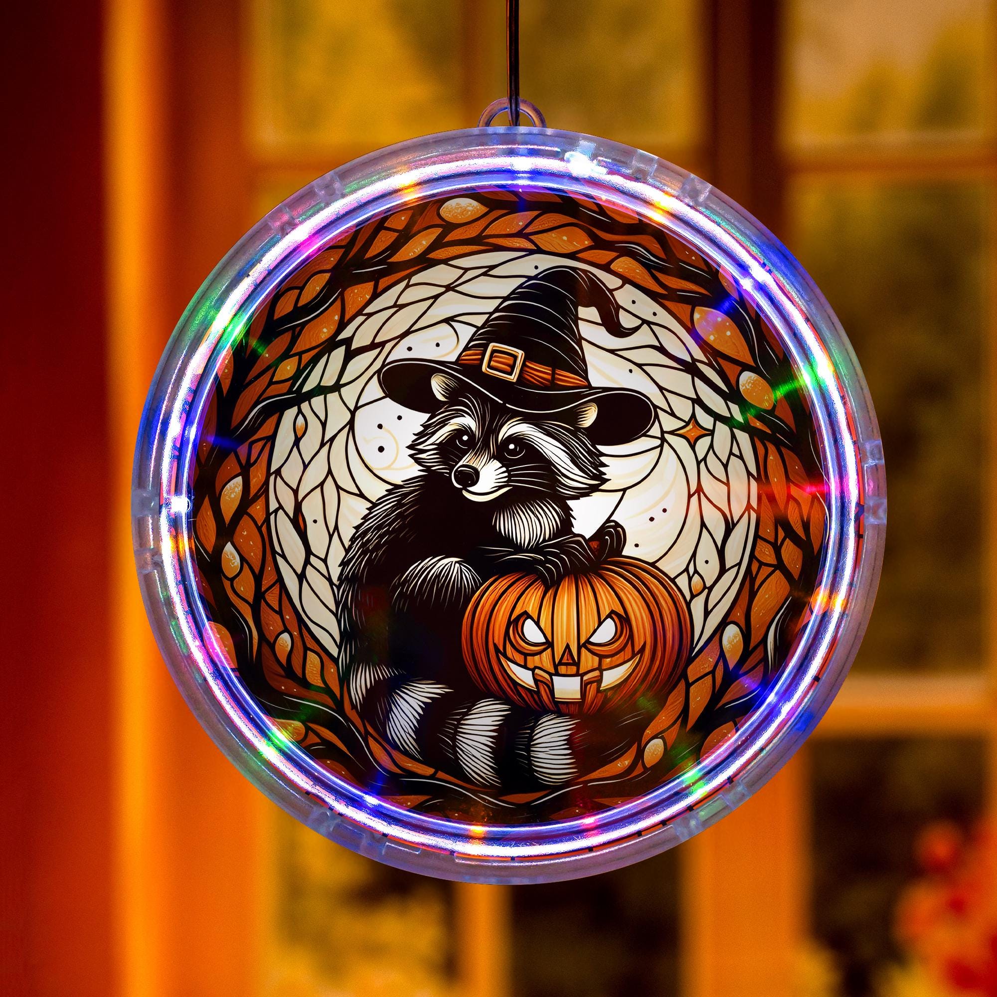 Halloween Raccoon LED Light: Spooky Pumpkin, Witch Hat Decor