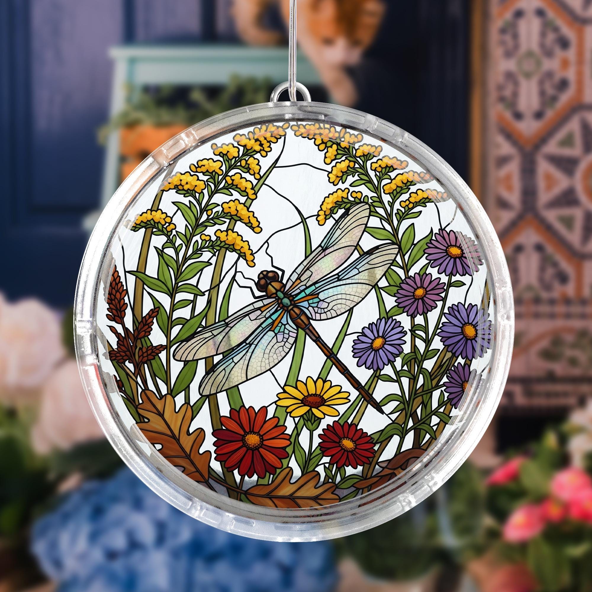 Autumn Dragonfly LED Hanging – Dragonfly Acrylic , Fall Nature Window Decor, Rustic Cabin Insect Ornament