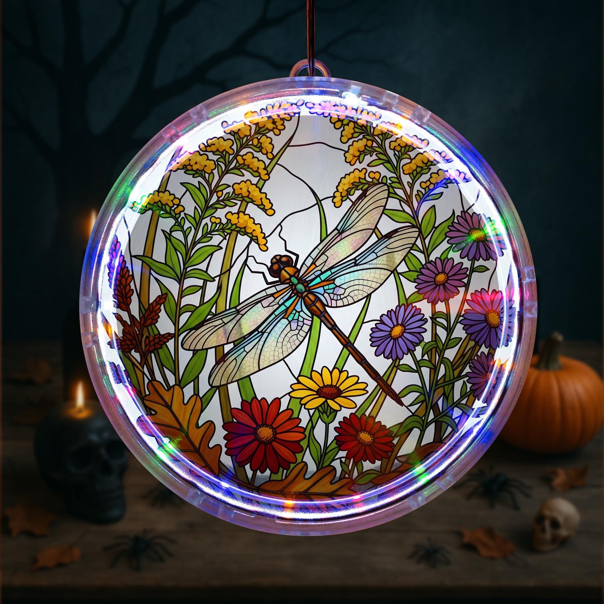 Autumn Dragonfly LED Hanging – Dragonfly Acrylic , Fall Nature Window Decor, Rustic Cabin Insect Ornament