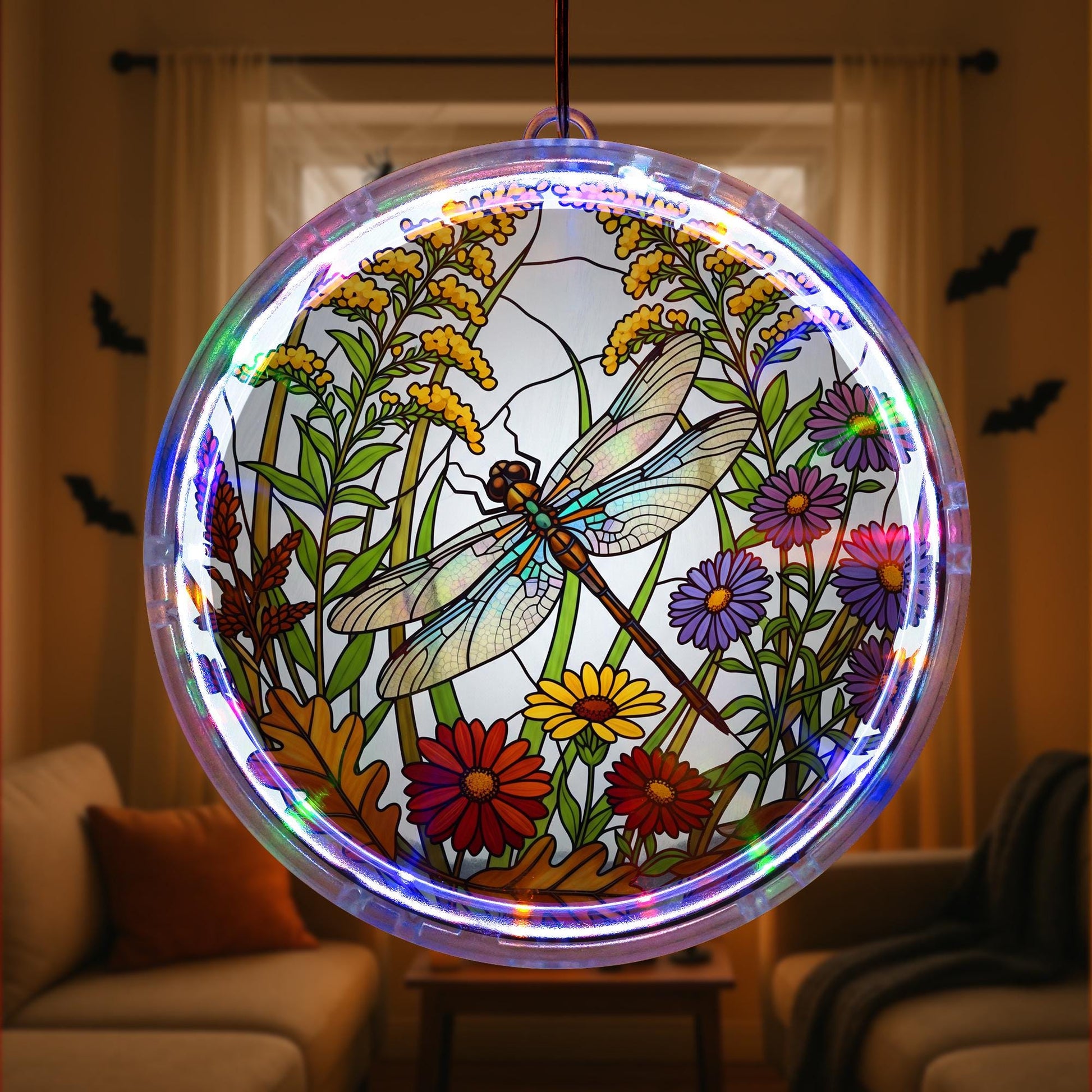 Autumn Dragonfly LED Hanging – Dragonfly Acrylic , Fall Nature Window Decor, Rustic Cabin Insect Ornament