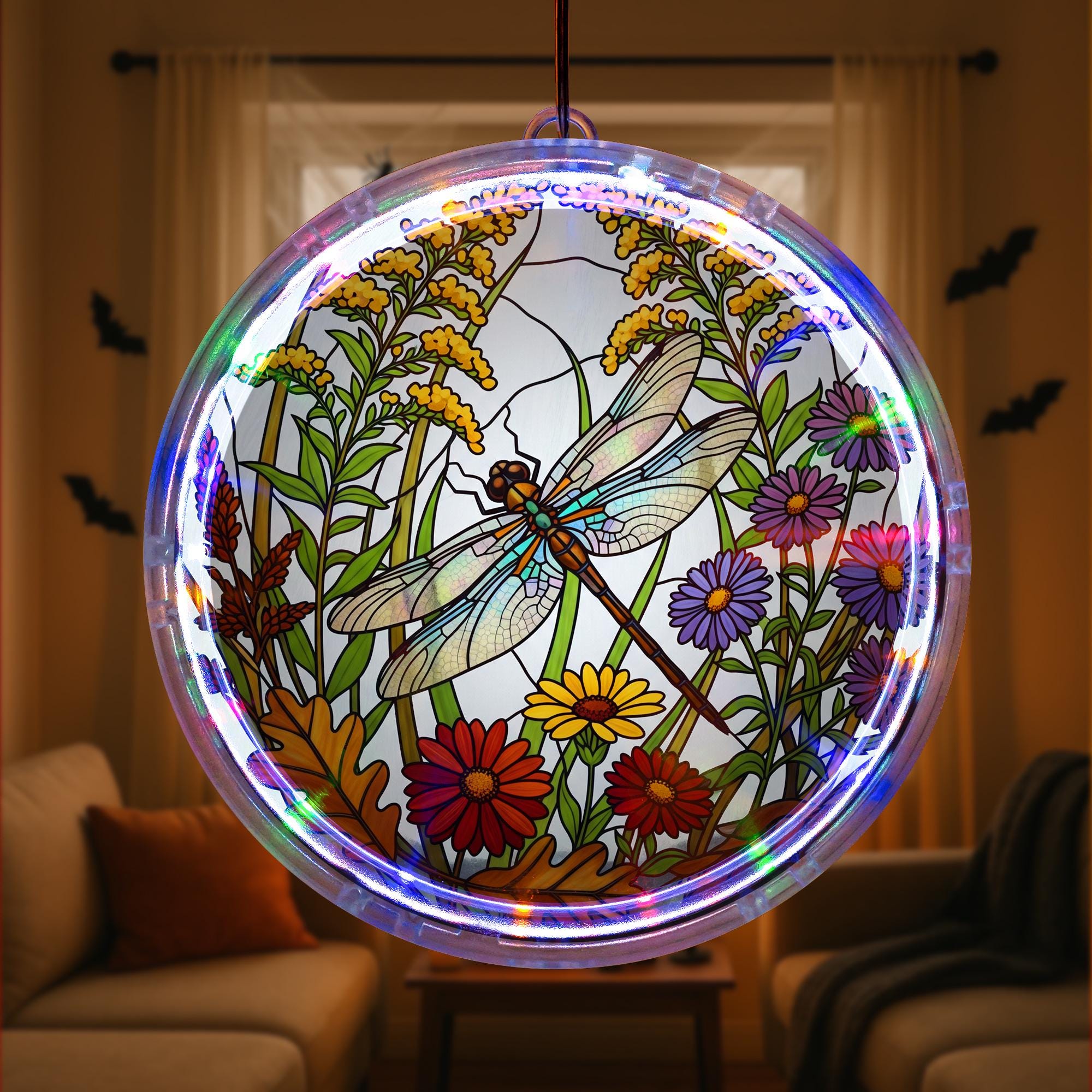 Autumn Dragonfly LED Hanging – Dragonfly Acrylic , Fall Nature Window Decor, Rustic Cabin Insect Ornament