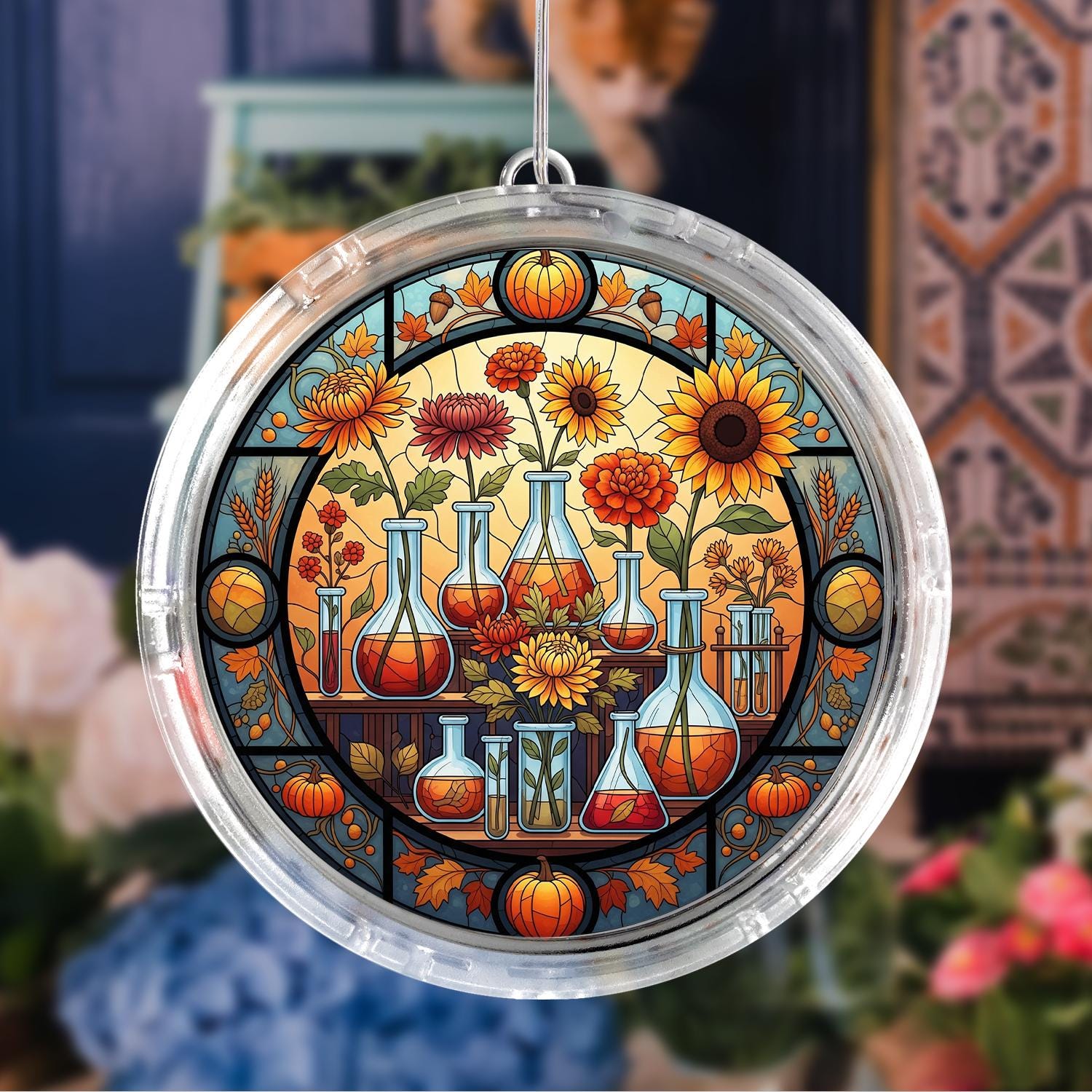LED Suncatcher, Fall Chemistry Lab Window Hanging, Floral Science Decor, Autumn Pumpkin Sun Catcher, Unique Teacher Gift, Doctor Gift