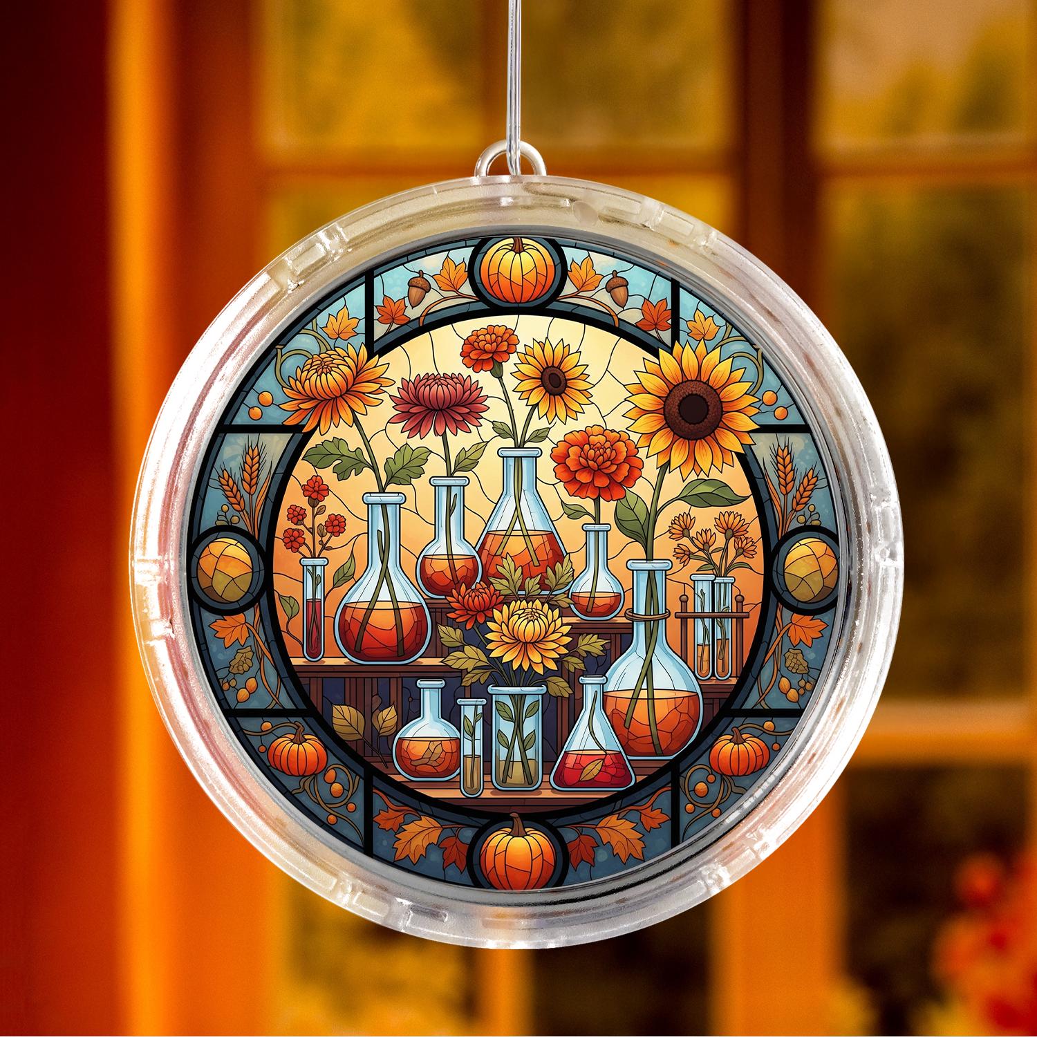 LED Suncatcher, Fall Chemistry Lab Window Hanging, Floral Science Decor, Autumn Pumpkin Sun Catcher, Unique Teacher Gift, Doctor Gift