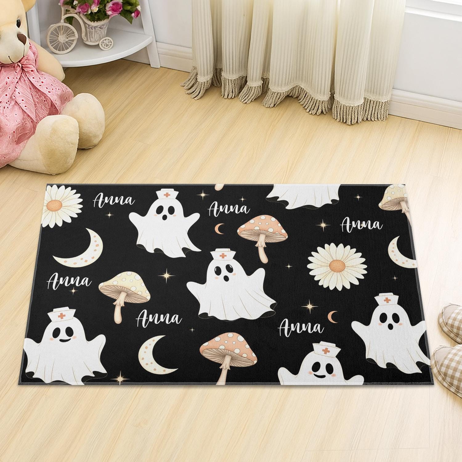 Personalized Nurse Ghost Doormat, Custom Halloween Rug, Cute Spooky Welcome Mat, Name Entryway Floor Decor, Fall Home Gift, Nurse Gift