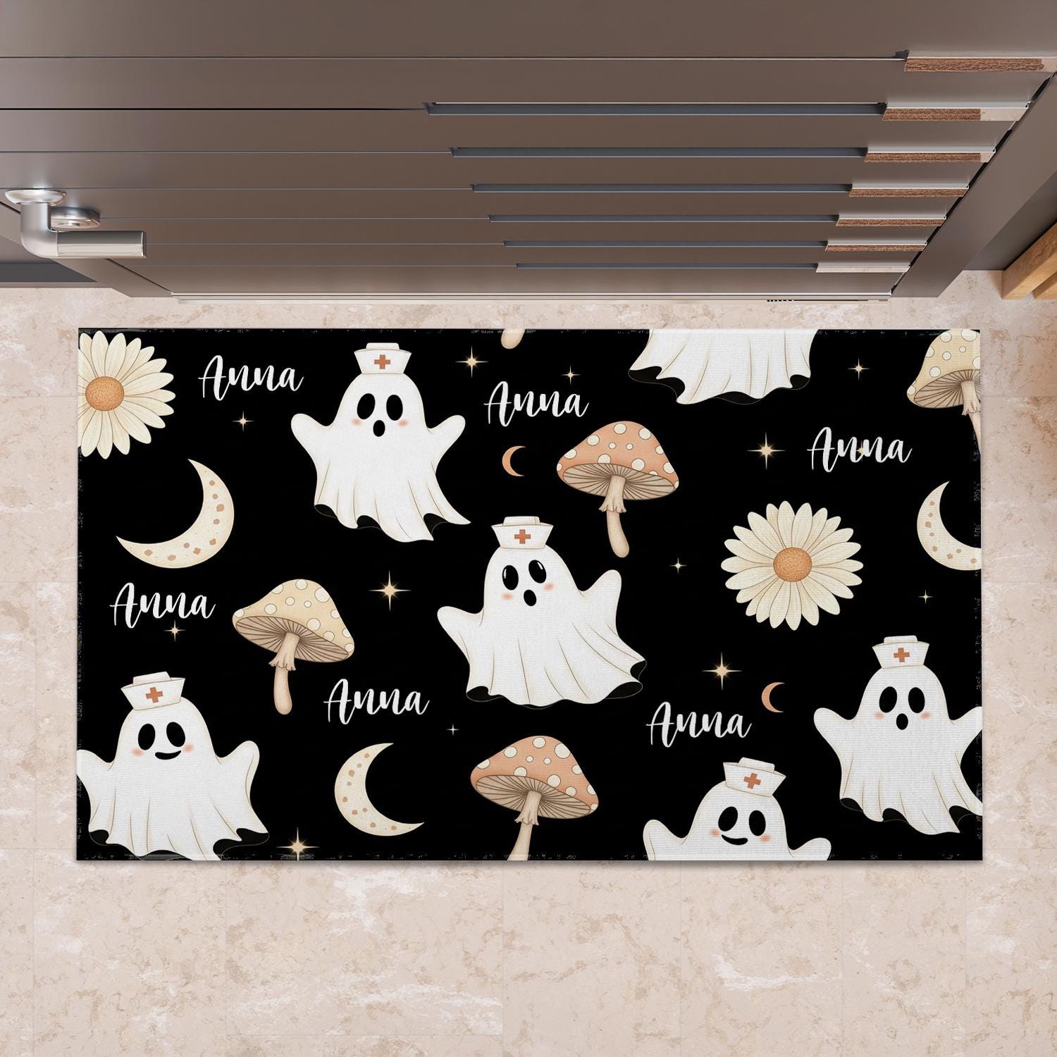 Personalized Nurse Ghost Doormat, Custom Halloween Rug, Cute Spooky Welcome Mat, Name Entryway Floor Decor, Fall Home Gift, Nurse Gift