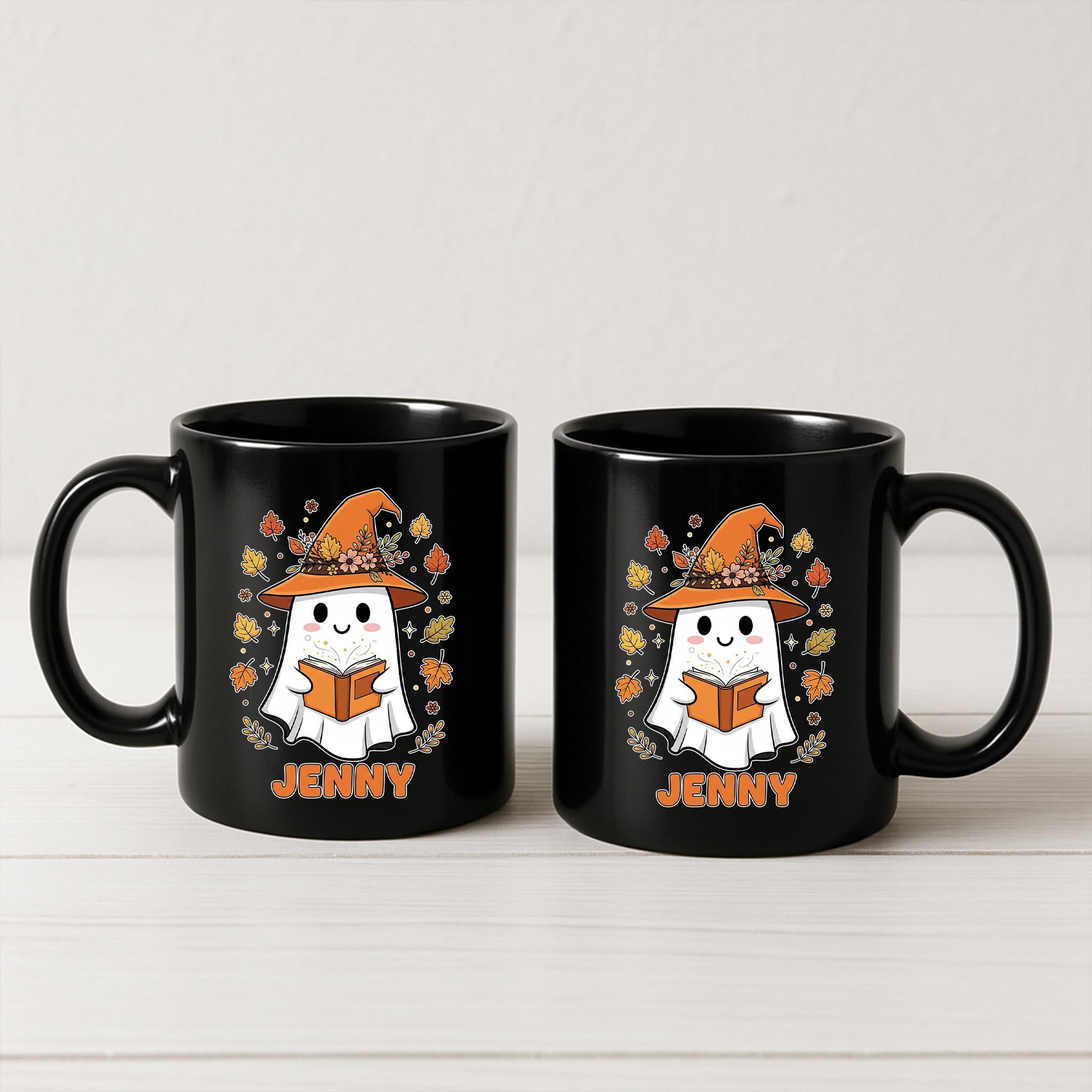 Personalized Ghost Mug, Custom Halloween Coffee Cup, Cute Witch Ghost Mug with Name, Autumn Fall Mug Gift for Her