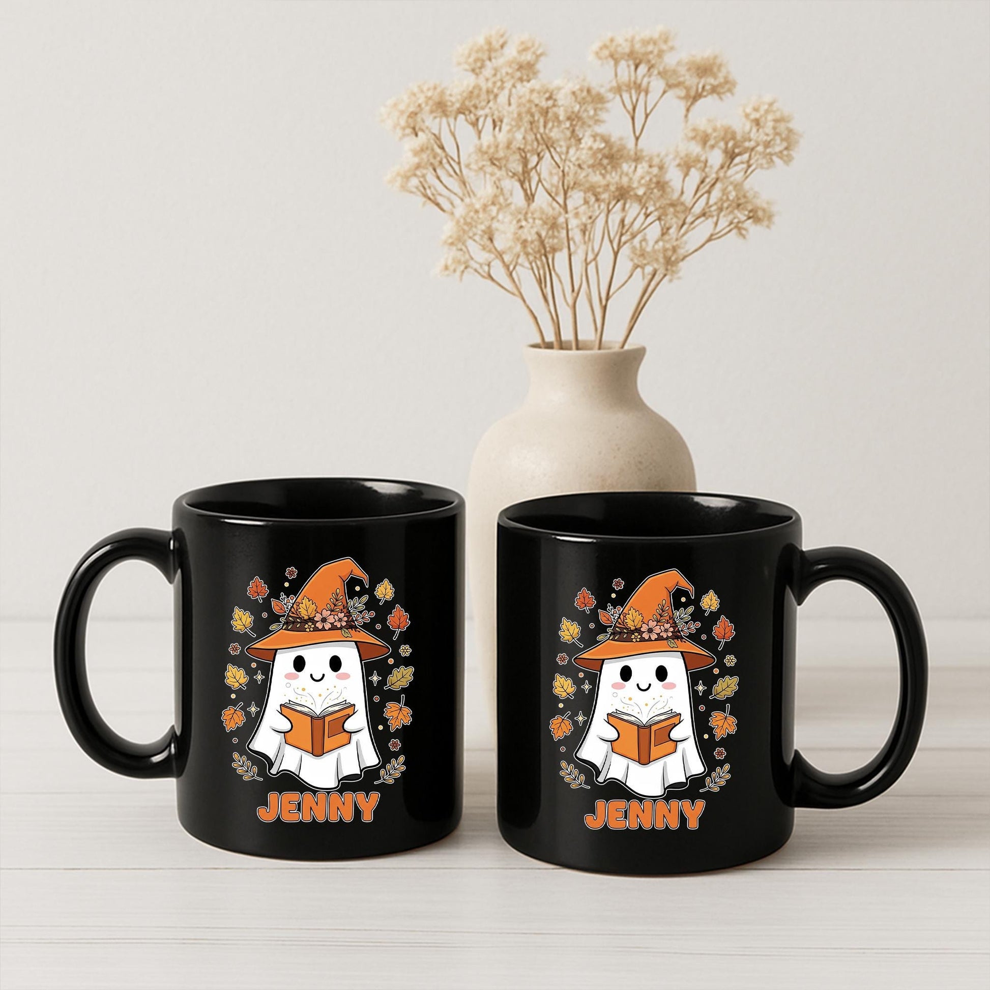 Personalized Ghost Mug, Custom Halloween Coffee Cup, Cute Witch Ghost Mug with Name, Autumn Fall Mug Gift for Her