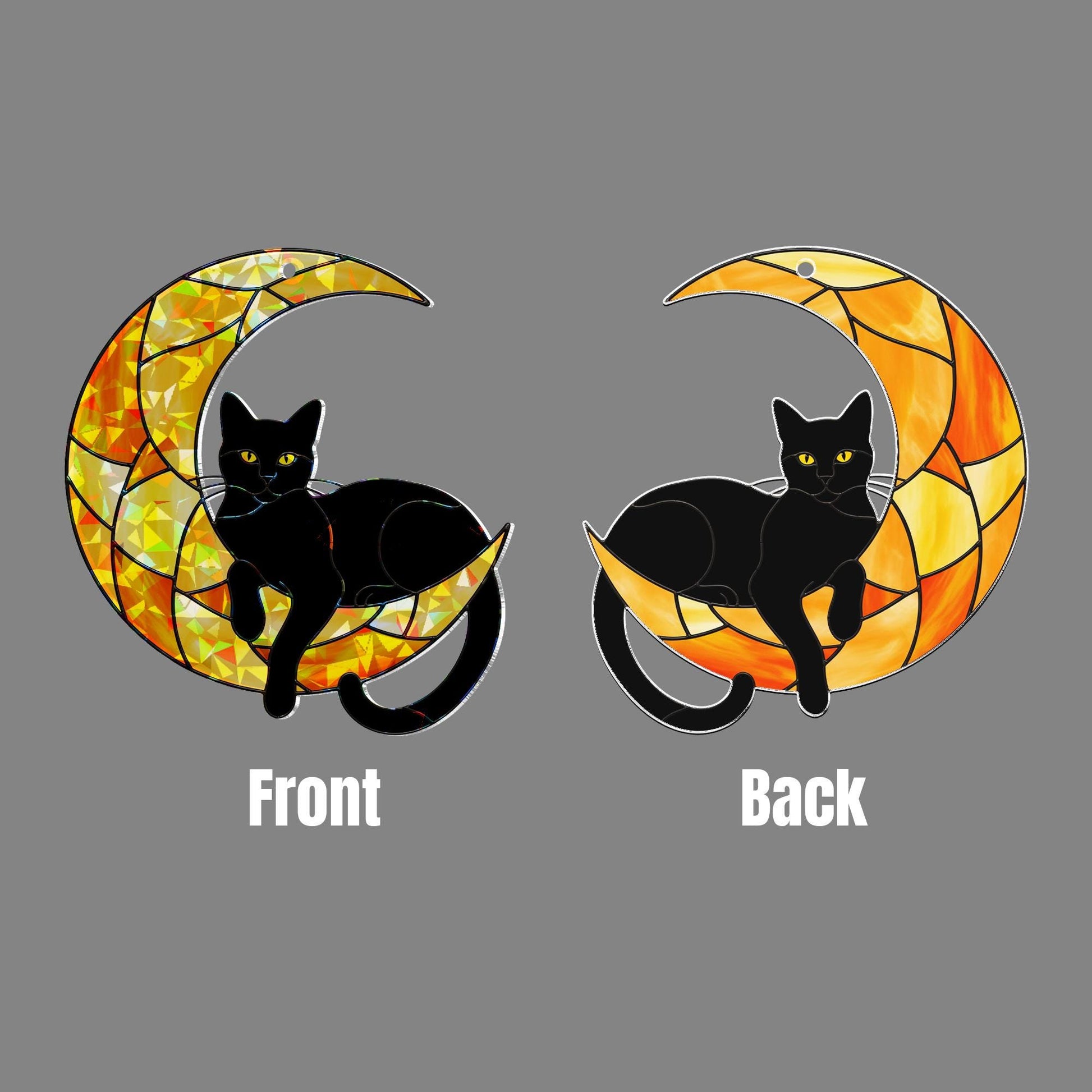Black Cat Moon Acrylic Window Hanging, Hologram Suncatcher, Halloween Cat Decor, Gothic Crescent Moon Gift, Mystical Window Art