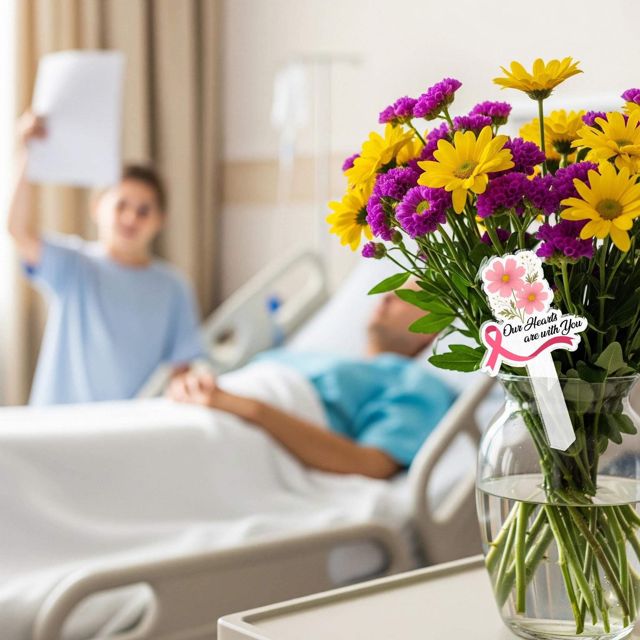 Custom Cancer Awareness Bouquet Topper | Personalized Flower Arrangement Pick | Support & Encouragement Gift for Patient Recovery