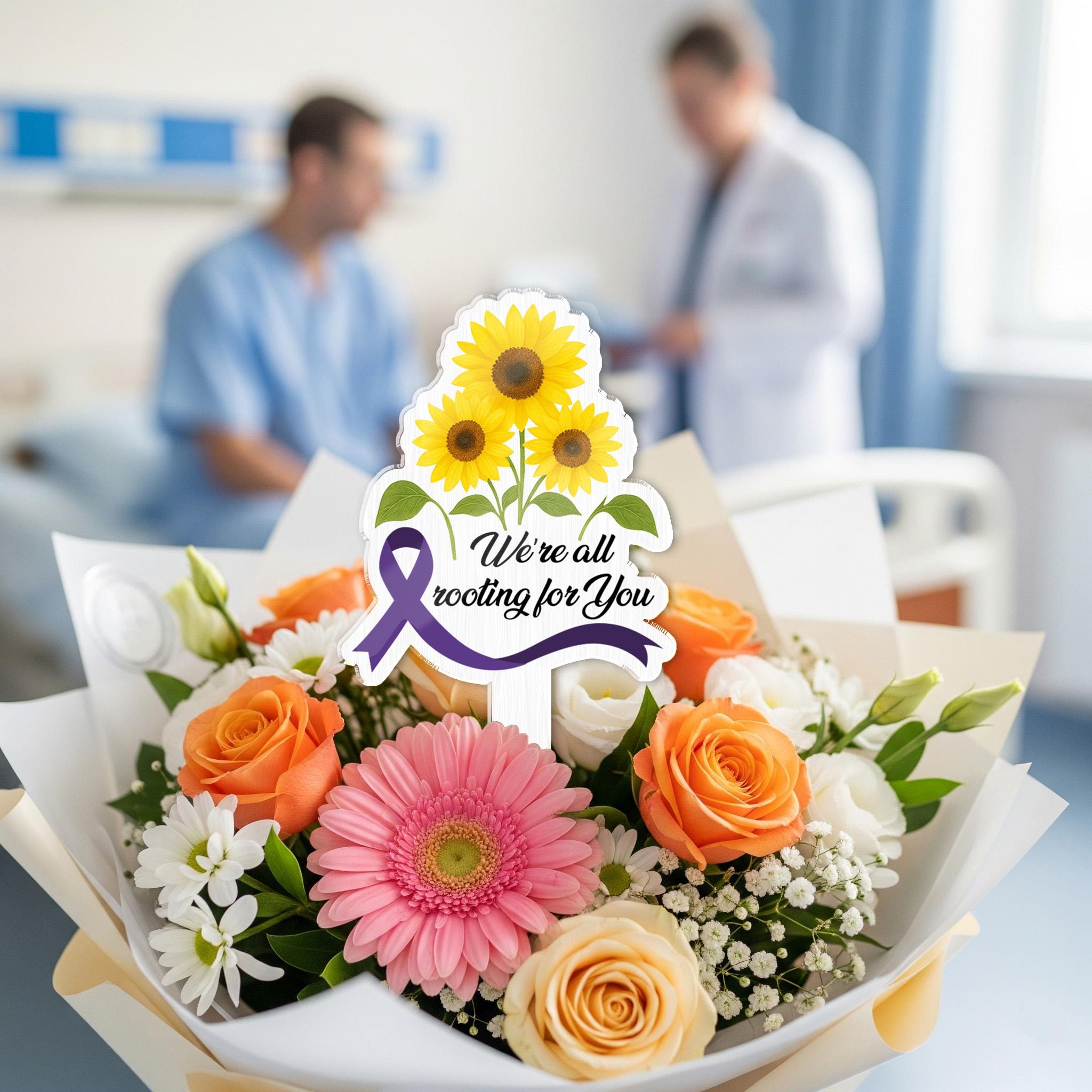 Custom Cancer Awareness Bouquet Topper | Personalized Flower Arrangement Pick | Support & Encouragement Gift for Patient Recovery