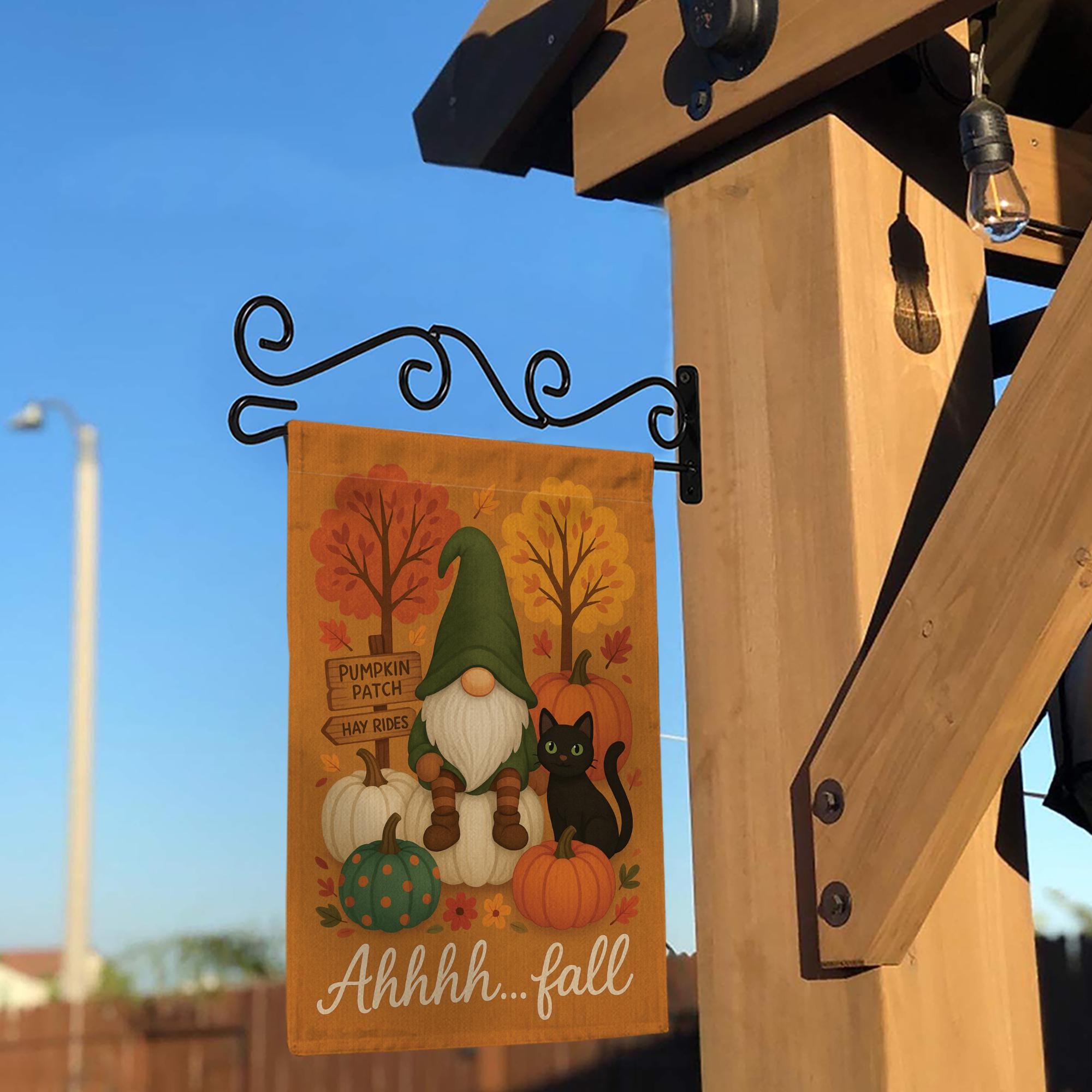 Ahhhh…Fall Gnome & Black Cat Garden Flag – Pumpkin Patch Yard Banner, Cute Autumn Outdoor Decor, Gnome Pumpkin Flag, Cute Fall Flag