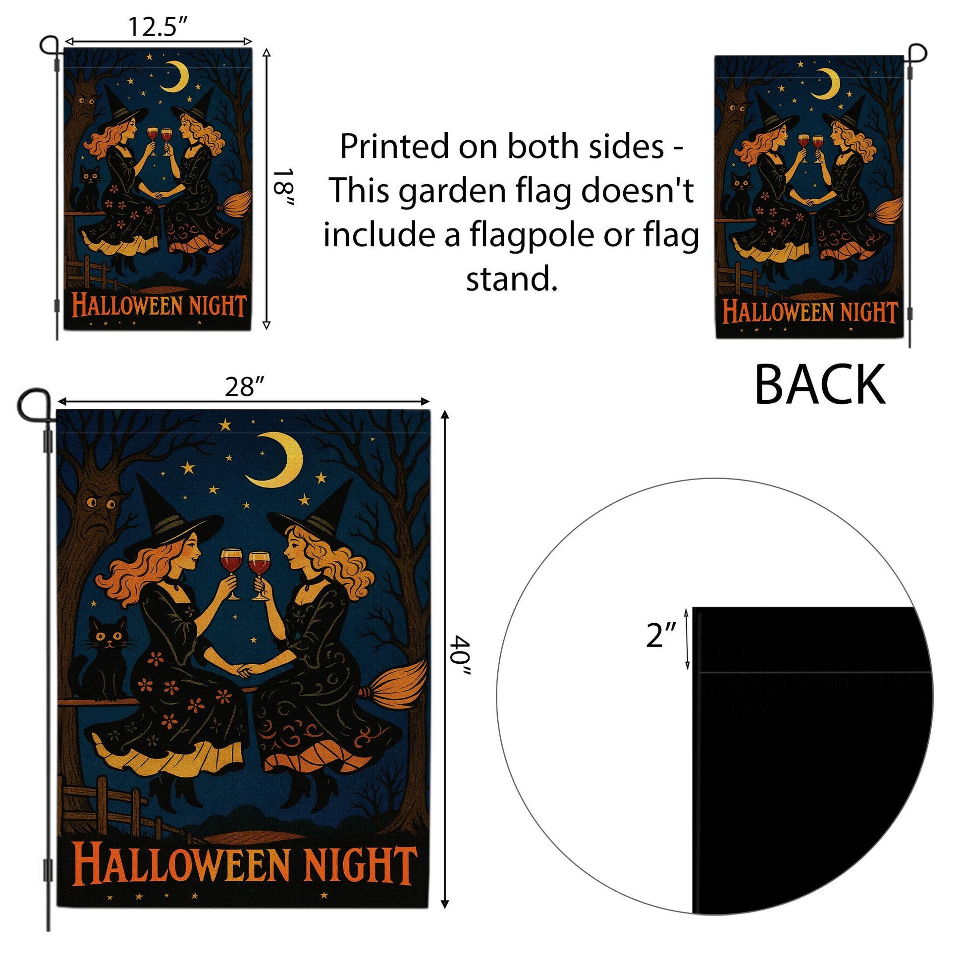 Halloween Night Gnome Garden Flag, Witchy Witches Cheers Outdoor Fall & Halloween Yard Banner, Halloween Night, Outdoor Fall Decor